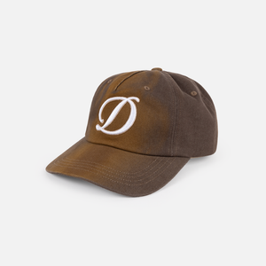 Dime MTL Cursive Denim Worker Cap in Brown Washed, front view