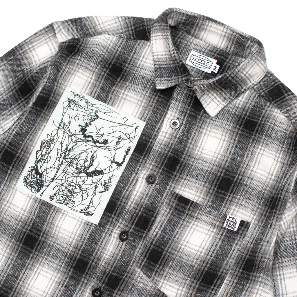 Hoddle Book Flannel grey plaid – applique patch detail