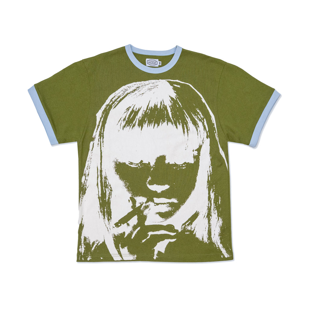 Hoddle Teenage Smoker Tee in green – front screen print