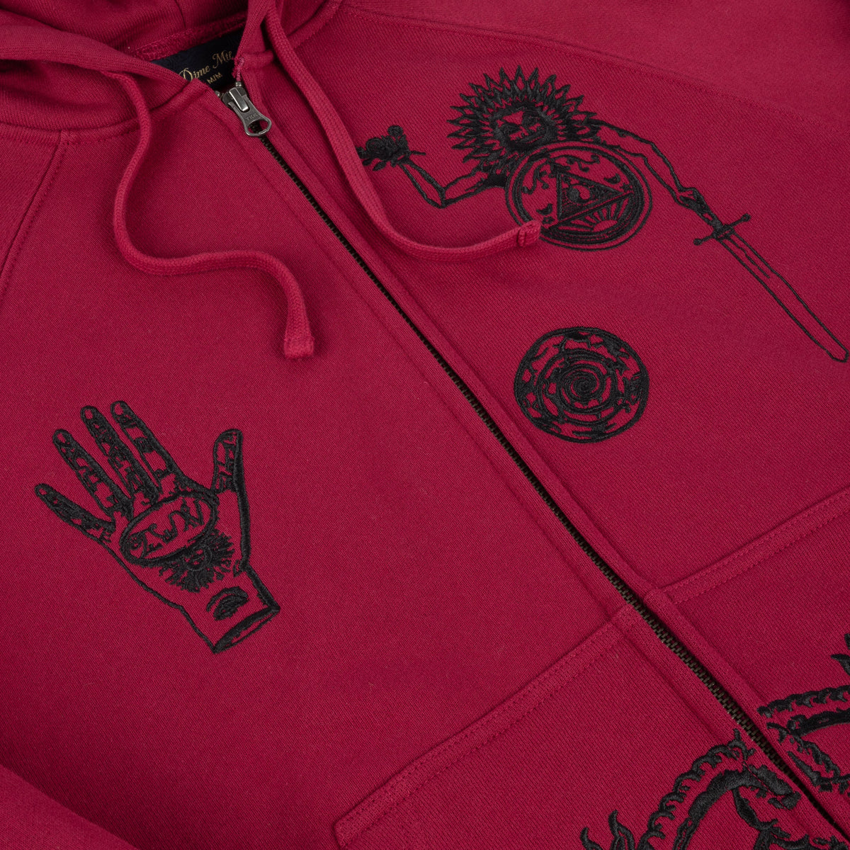 Dime MTL Sigil Zip Hoodie Beet Red — detail