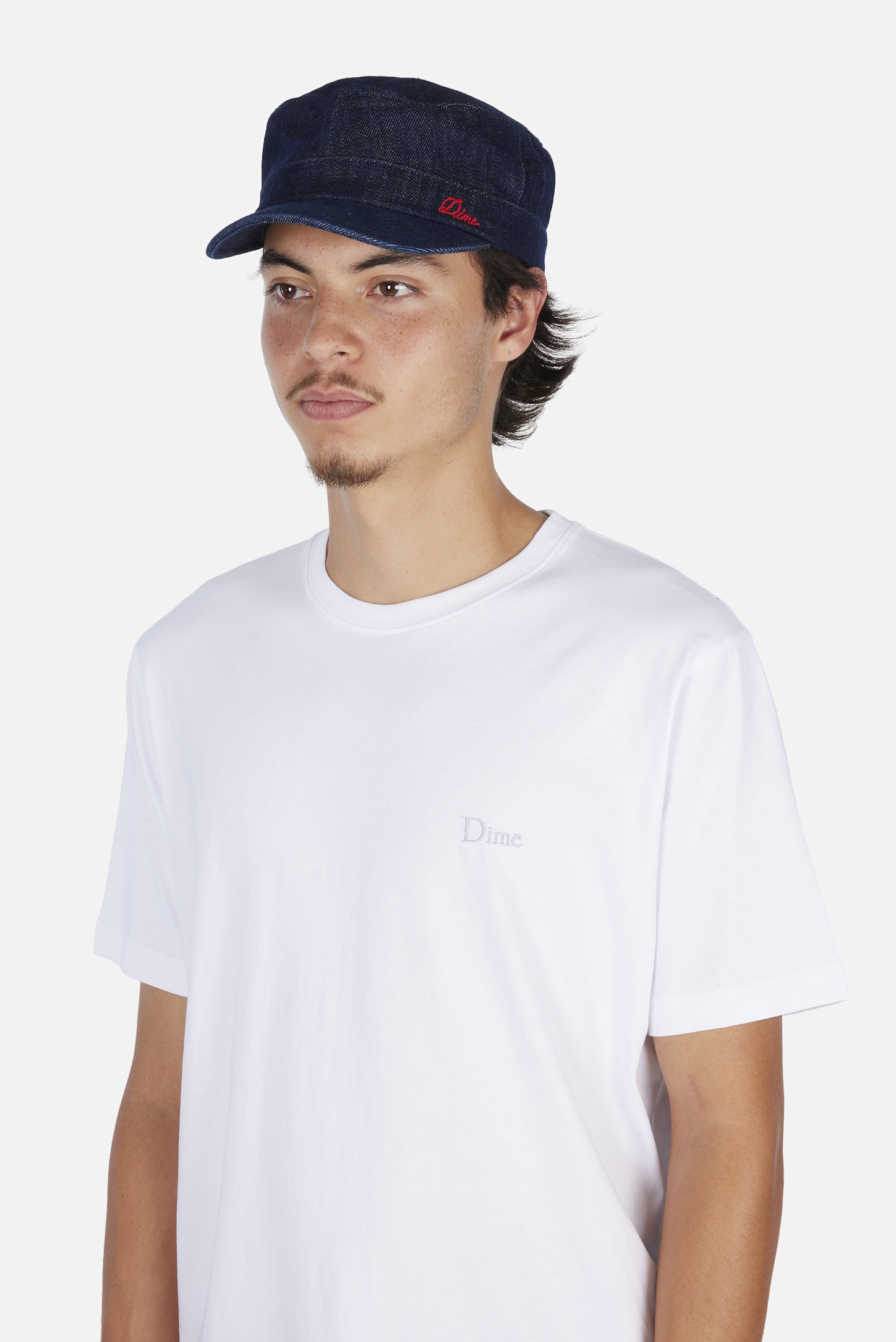 Dime MTL Denim Painter Cap Indigo — worn by model
