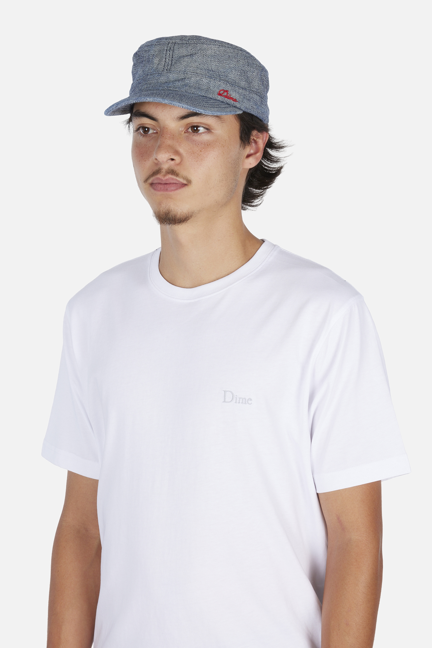 Dime MTL Denim Painter Cap Reversed Indigo — worn by model