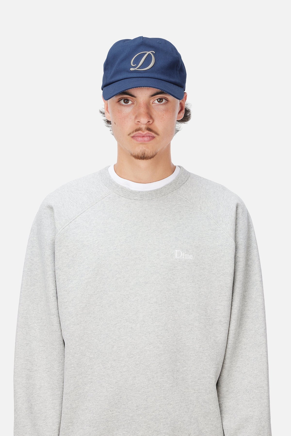 Dime MTL Cursive D Worker Cap Marine — worn by model