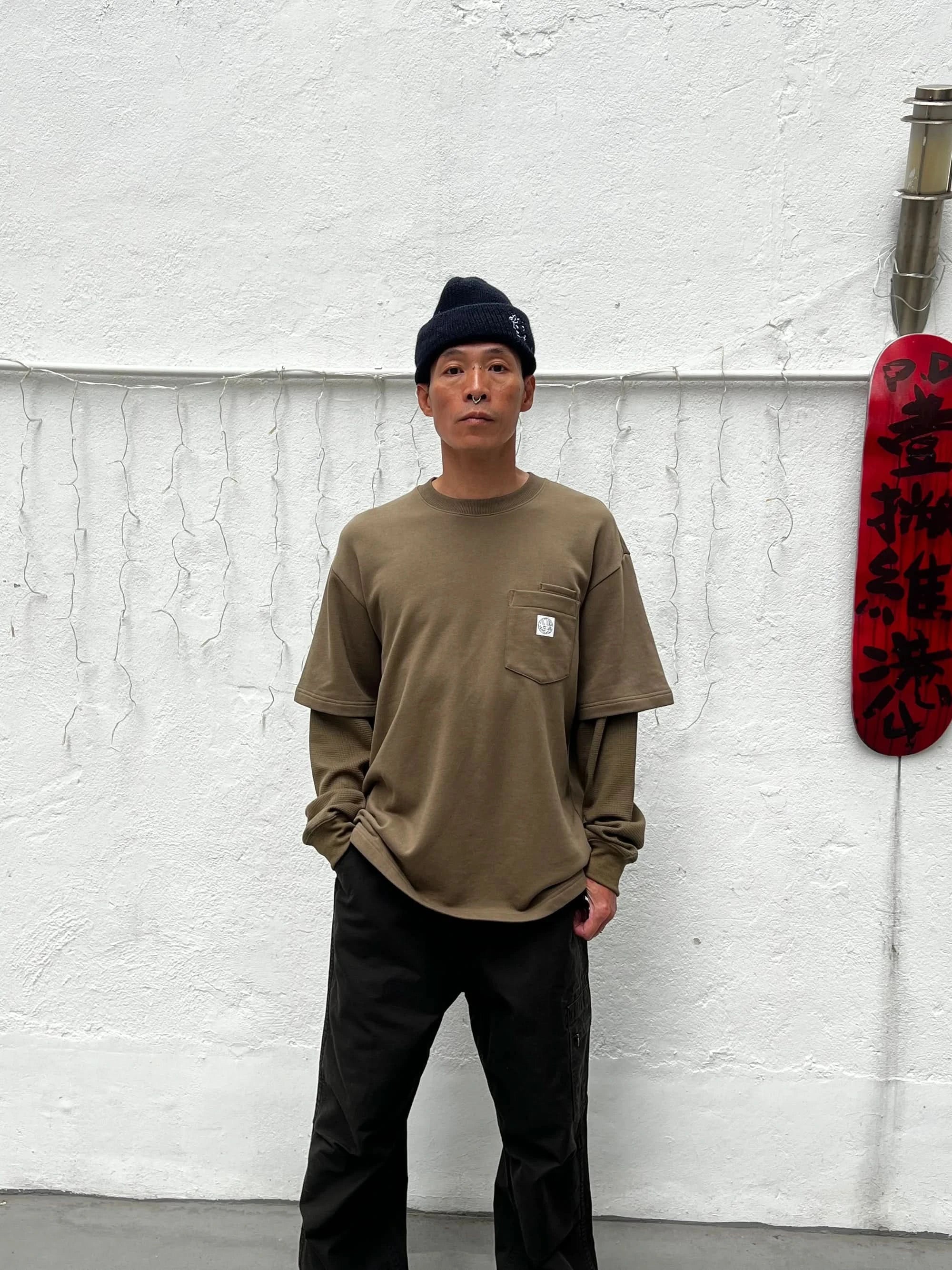 Victoria HK Waffle Sleeve Double Pocket Tee