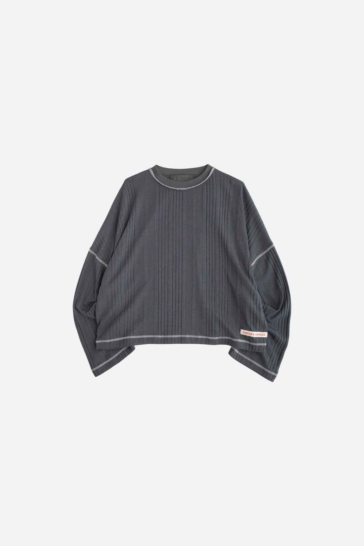 Jungles Jungles Channel Rib Long Sleeve in grey, front view with contrast stitching