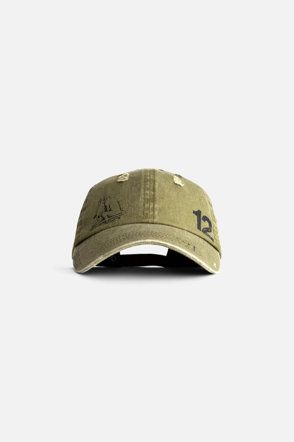 Jungles Jungles Sketches Cap in green, front view with hand-drawn artwork