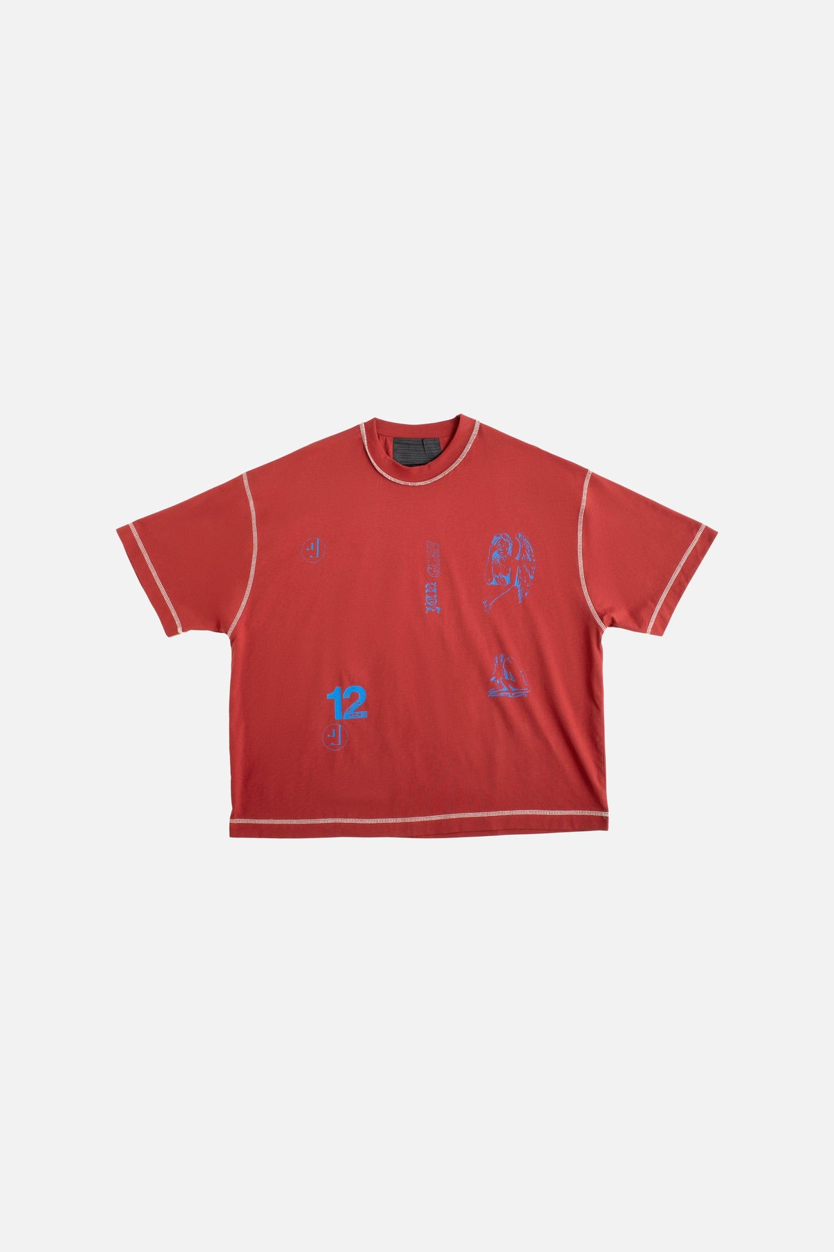 Jungles Jungles Hand Drawings Tee in rust, front view with scattered sketch print