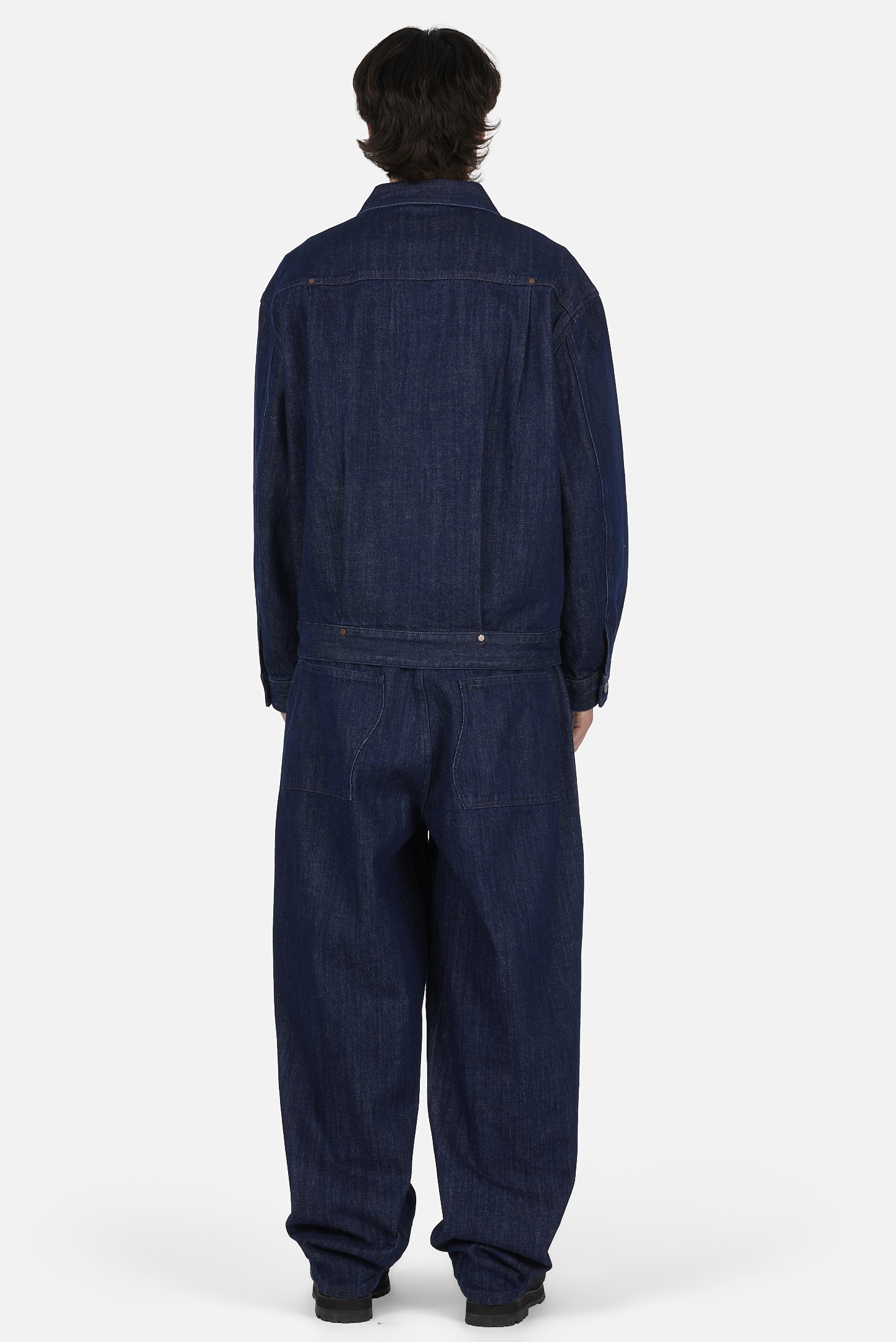 Dime MTL Pleated Denim Jacket Indigo — worn by model