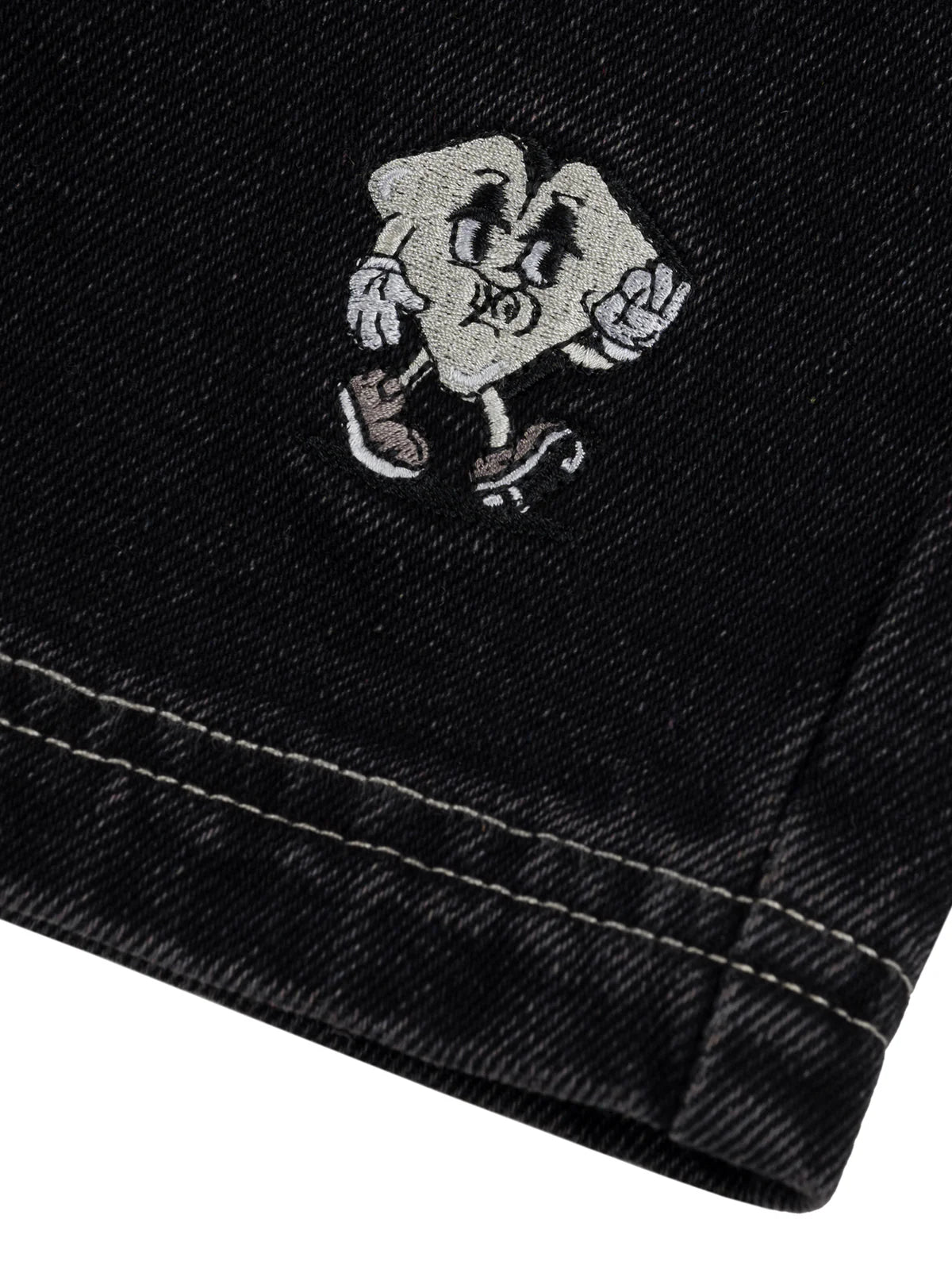Loviah | Heartman Denim Shorts Black Wash logo detail