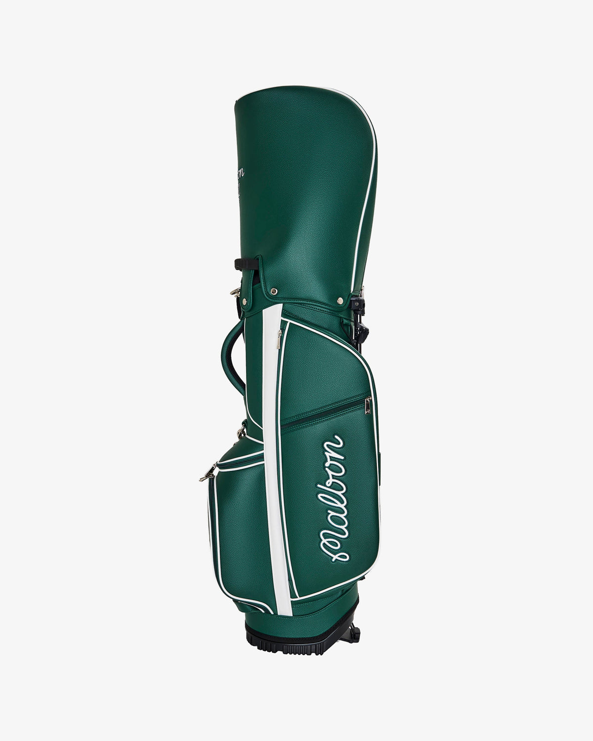 Malbon Golf Cart Bag forest, side view with shoulder strap