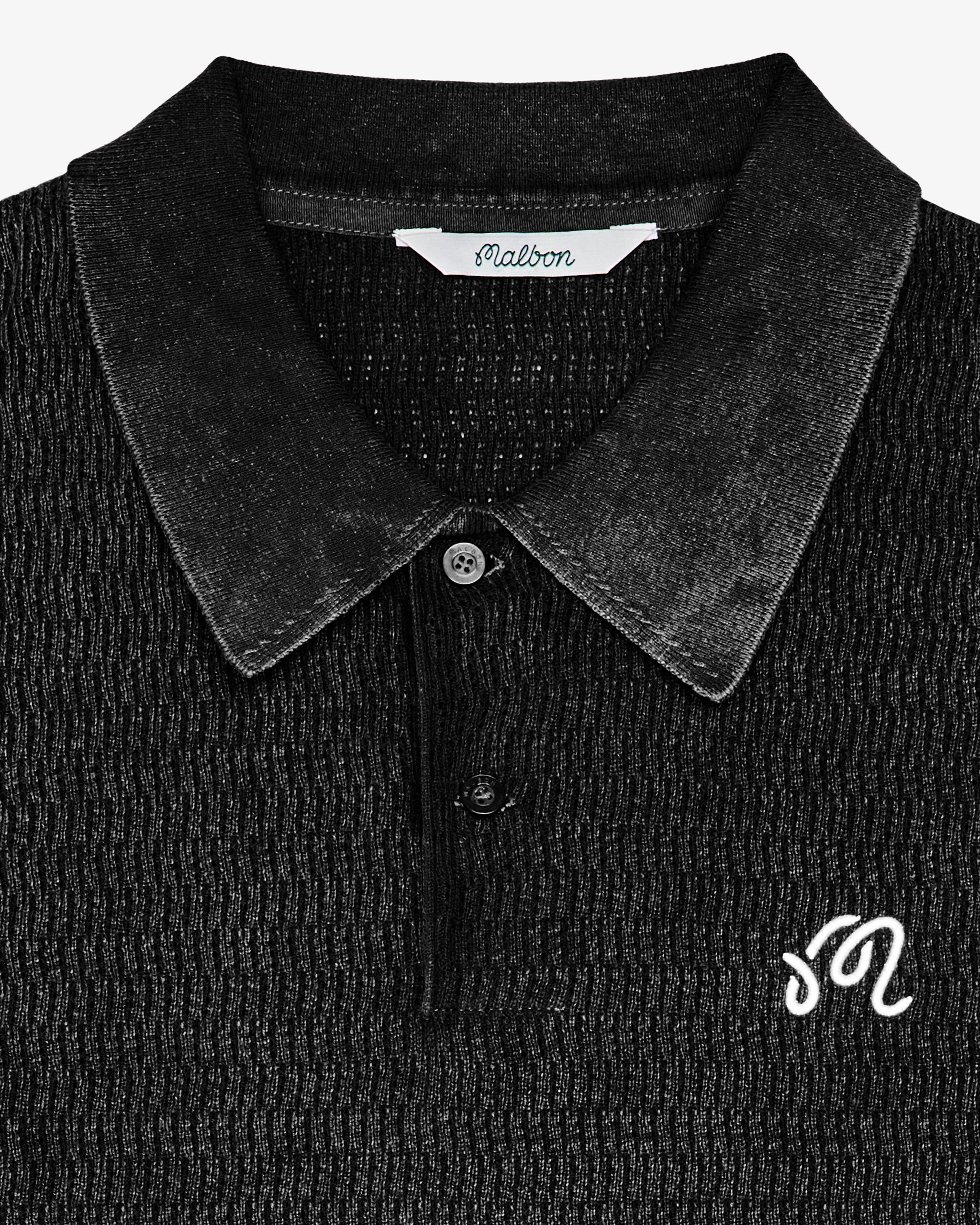 Malbon Golf Brickwork Polo black, back view — relaxed fit golf polo, Gallery Streetwear Canada