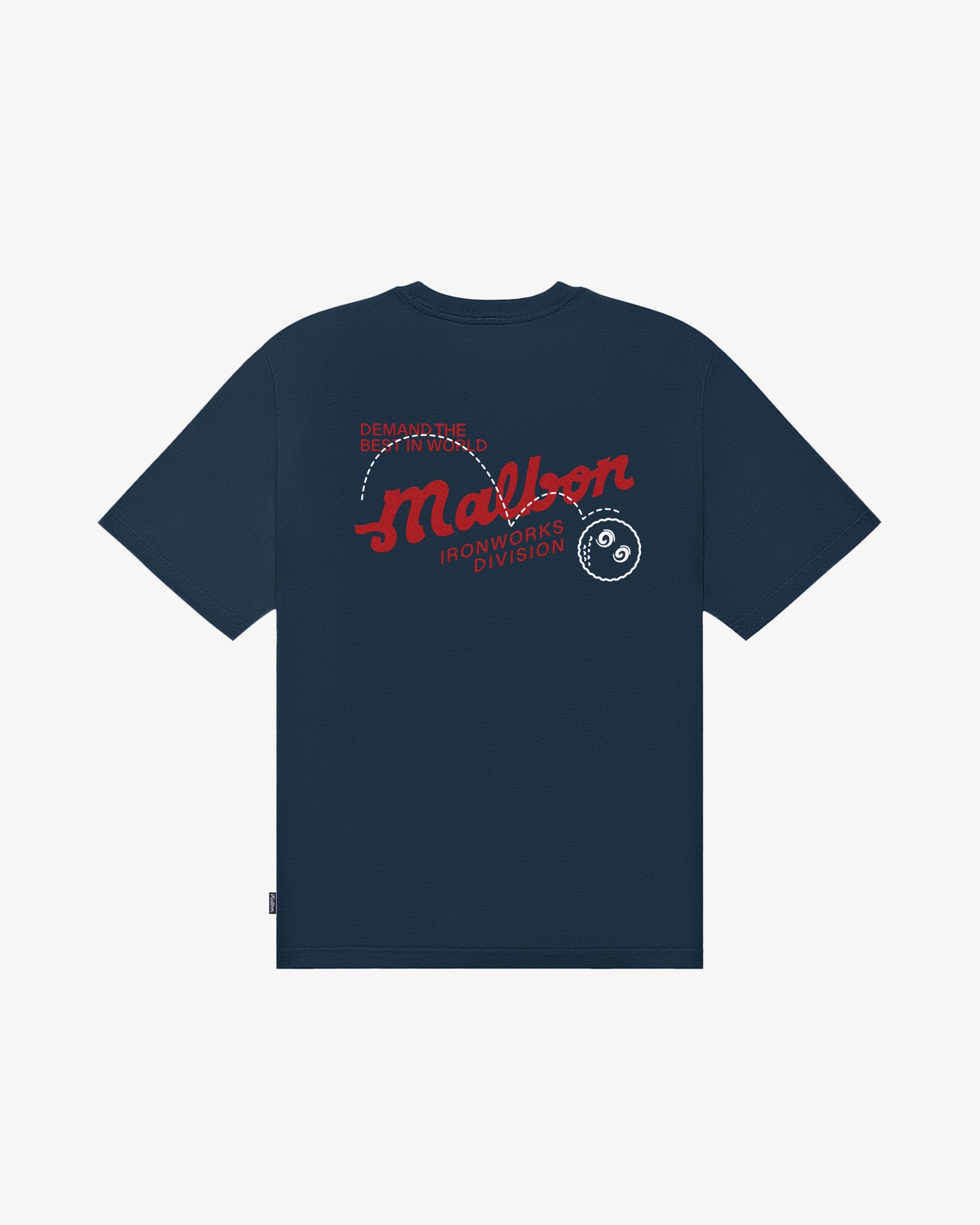 Malbon Golf Vista Demand Tee in blueberry, front view — Ironworks Division graphic golf tee, Gallery Streetwear Canada