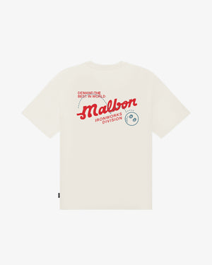 Malbon Golf Vista Demand Tee in ivory, front view — Ironworks Division graphic golf tee, Gallery Streetwear Canada