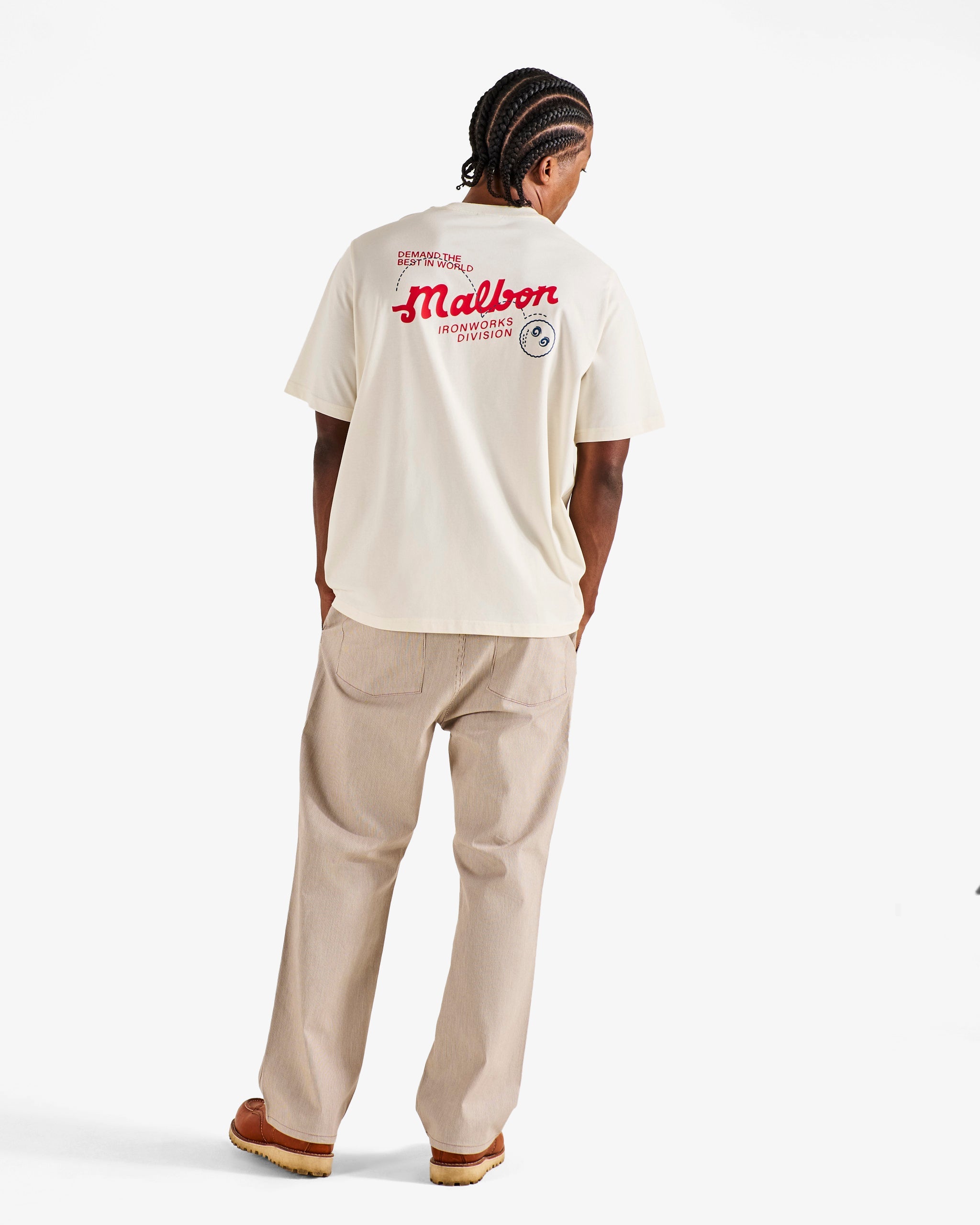 Malbon Golf Vista Demand Tee ivory — Ironworks Division artwork detail