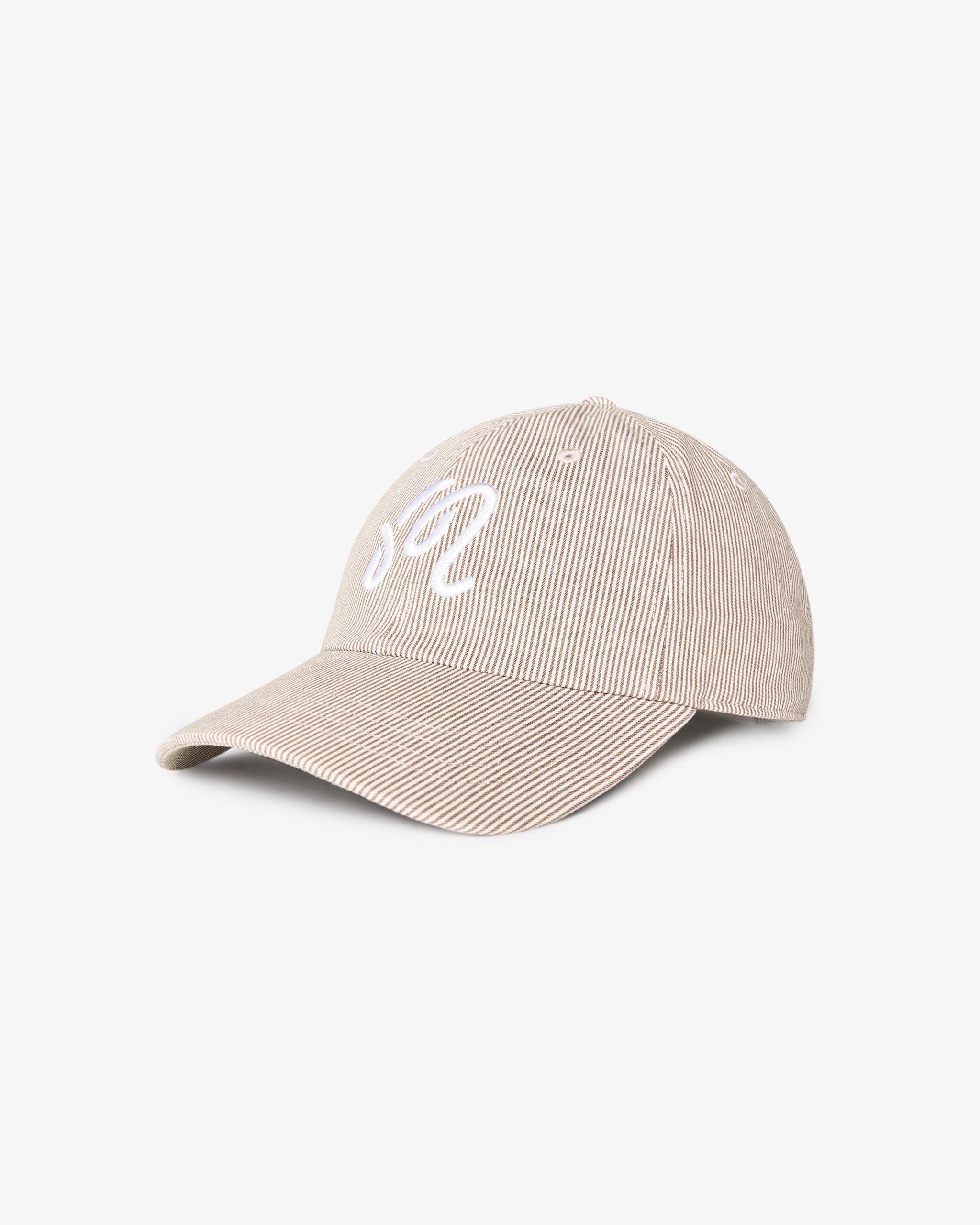 Malbon Golf Hickory Dad Hat brown stripe, side view — curved brim golf dad hat, Gallery Streetwear Canada