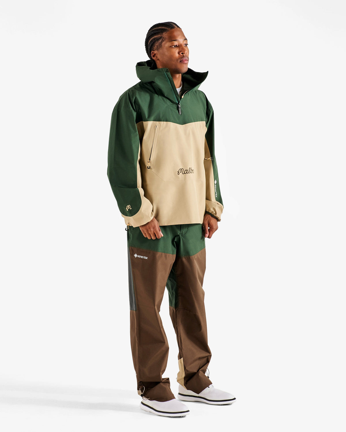 Malbon Golf Dornoch GORE-TEX Terrain Anorak Moss / Khaki — worn by model