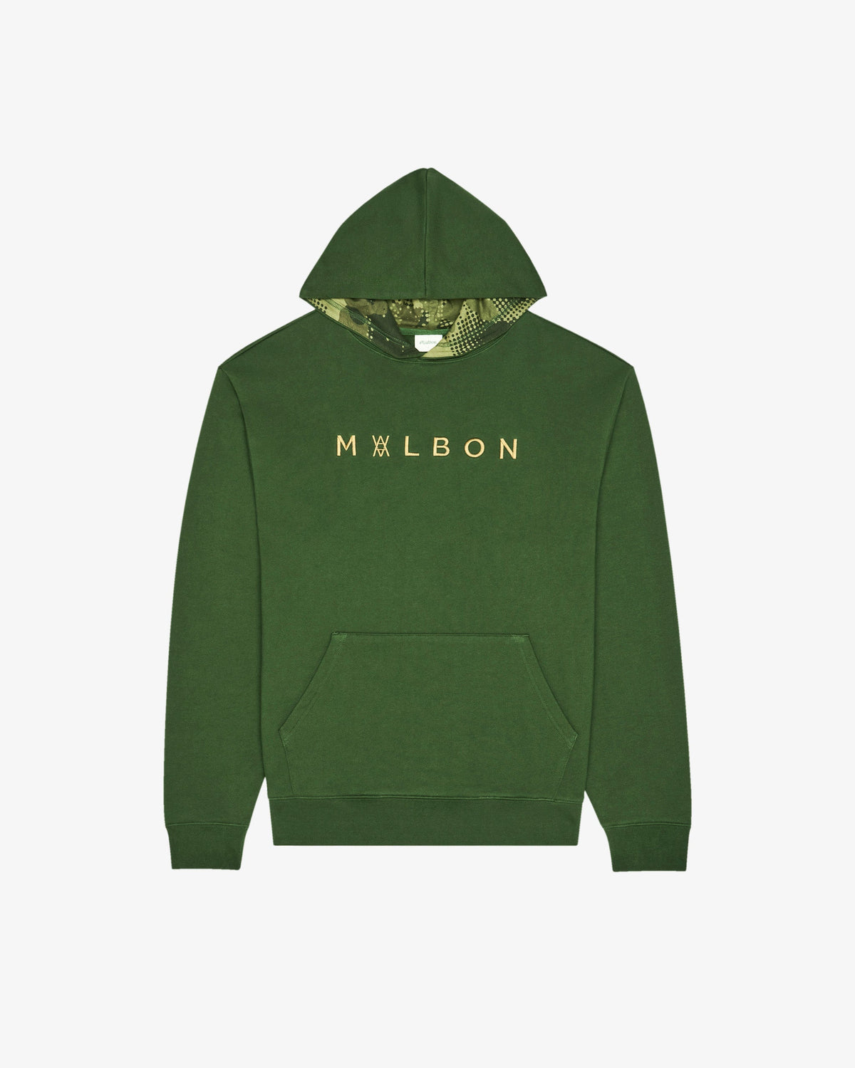 Malbon Golf x Daniel Arsham Shards Hoodie – Olive Stealth Camo — front view, olive camo pullover hoodie with Arsham shards graphic, Gallery Streetwear Canada