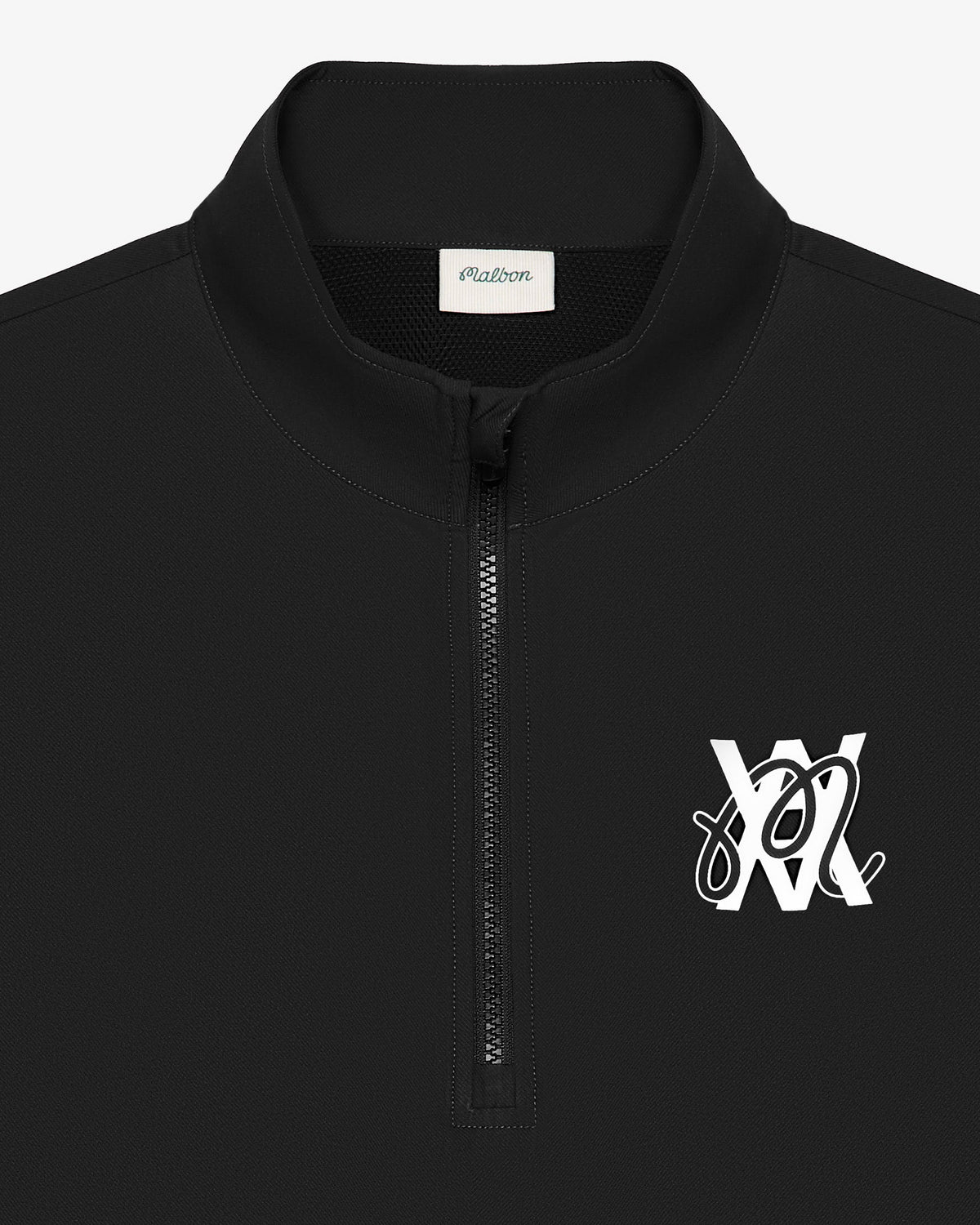 Malbon Golf x Daniel Arsham Stealth Quarter Zip – Black — product view, black quarter-zip golf midlayer, Gallery Streetwear Canada