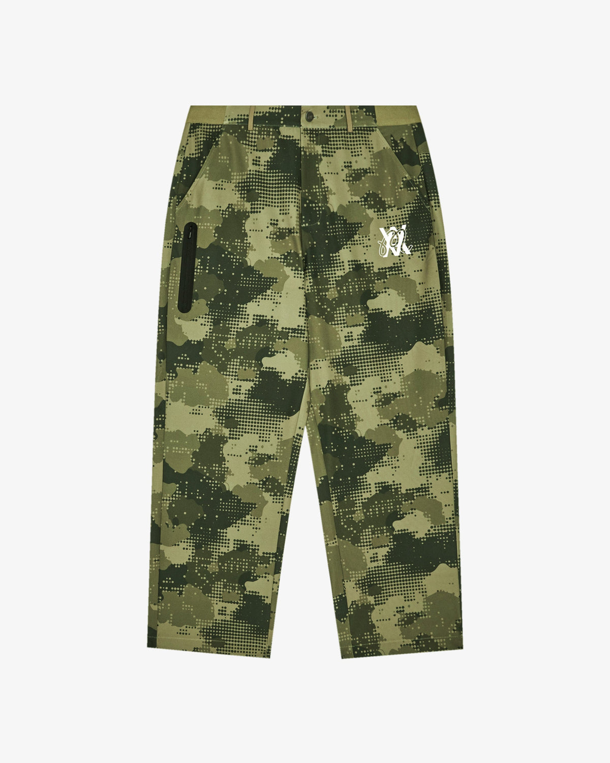 Malbon Golf x Daniel Arsham Stealth Pant – Olive Stealth Camo — front view, olive camo golf pant, Gallery Streetwear Canada