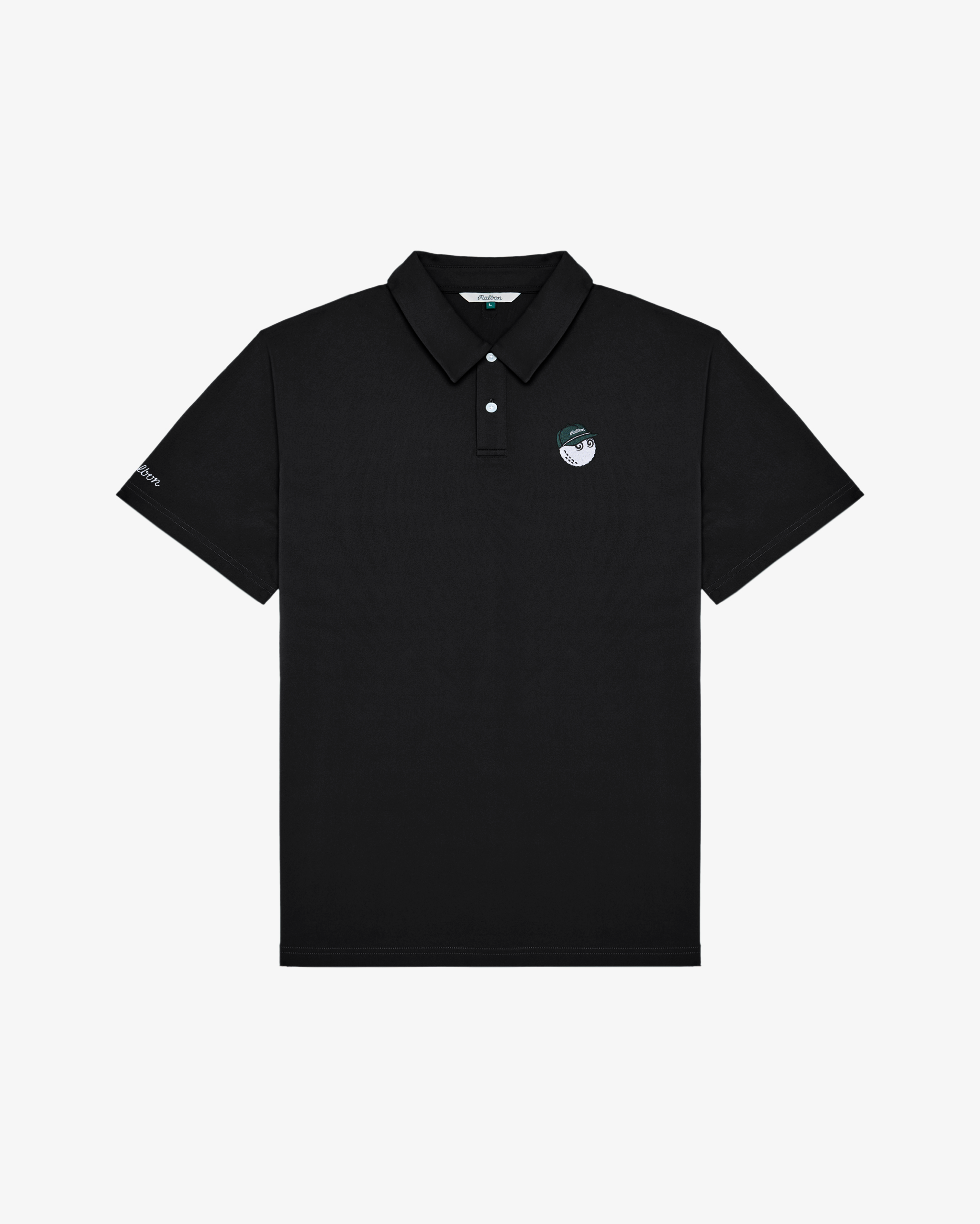 Malbon Golf Fairway Baldwin Polo in black – front view of men's short sleeve golf polo