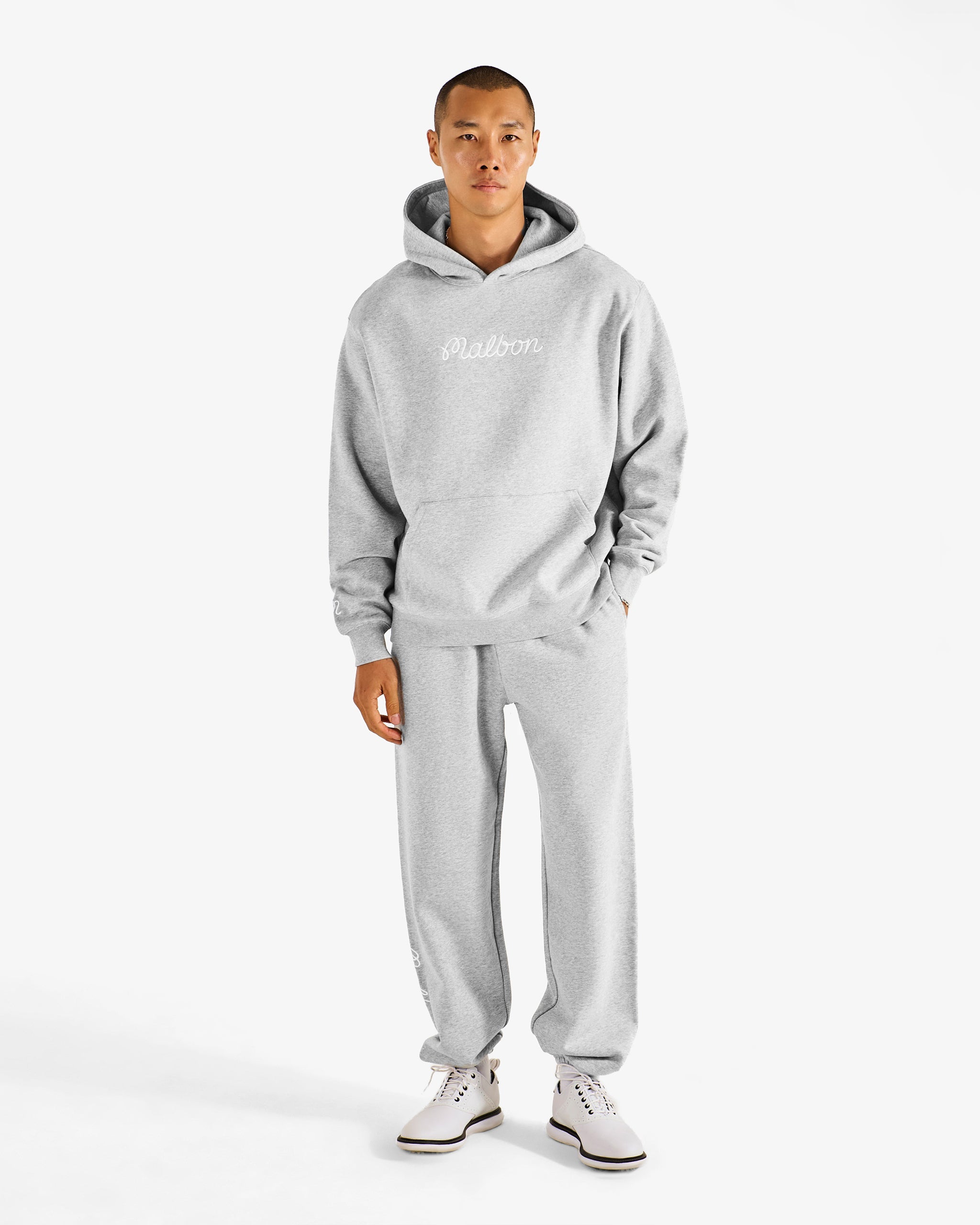 Malbon Golf Fesque Hoodie heather grey — embroidered M-script chest detail