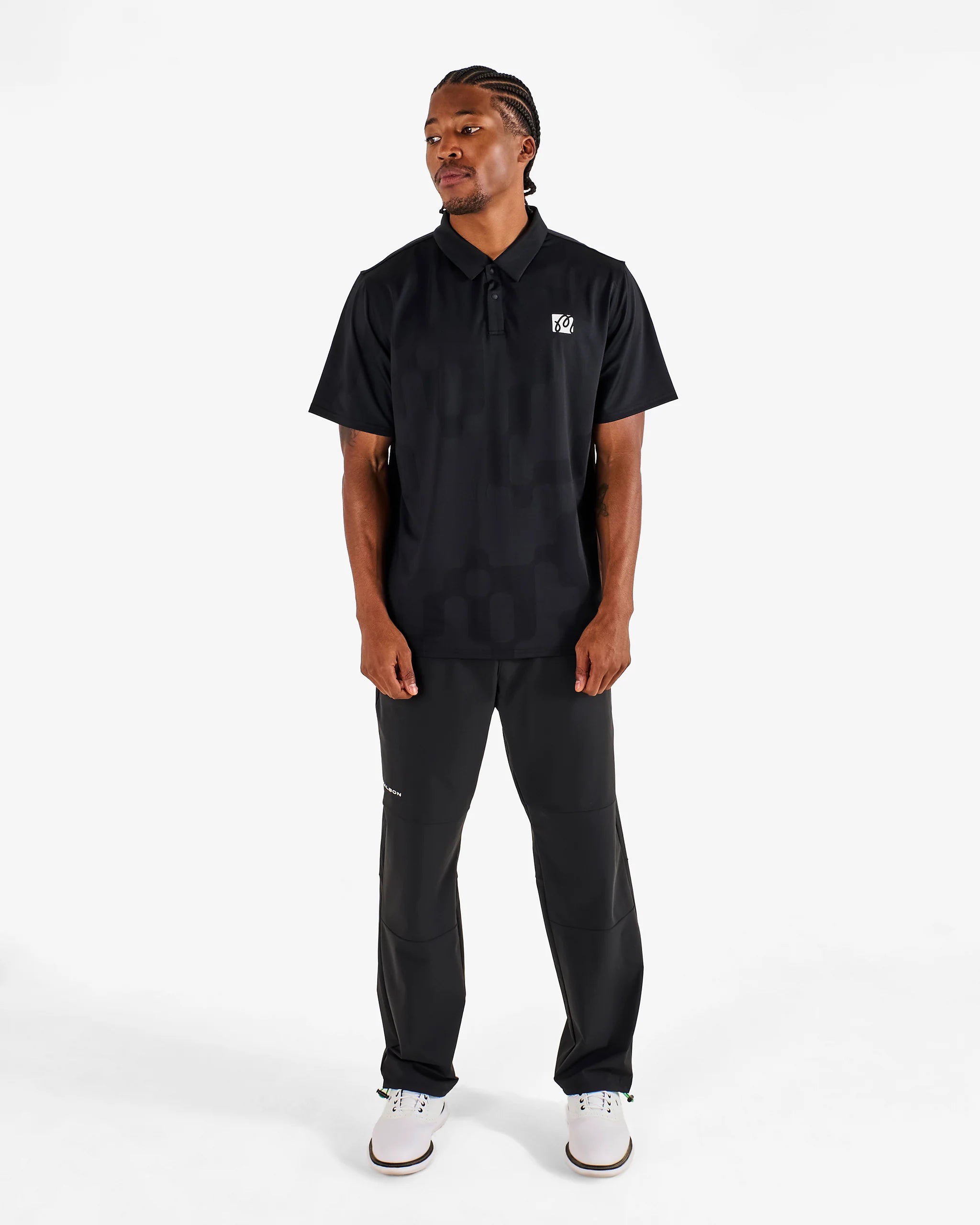 Malbon Golf Performance Mesh Paneled Polo Black
