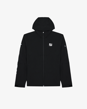 Malbon Golf Performance Full Zip Shell Jacket in black, front view