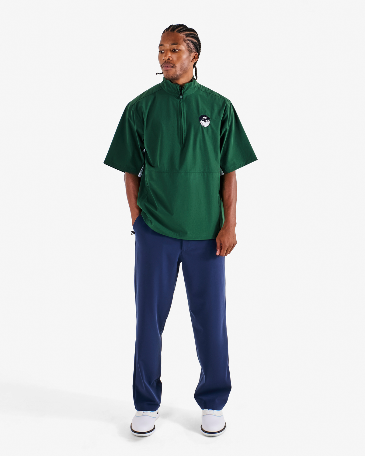 Malbon Golf Pine Windshirt forest, embroidered Buckets logo on left chest