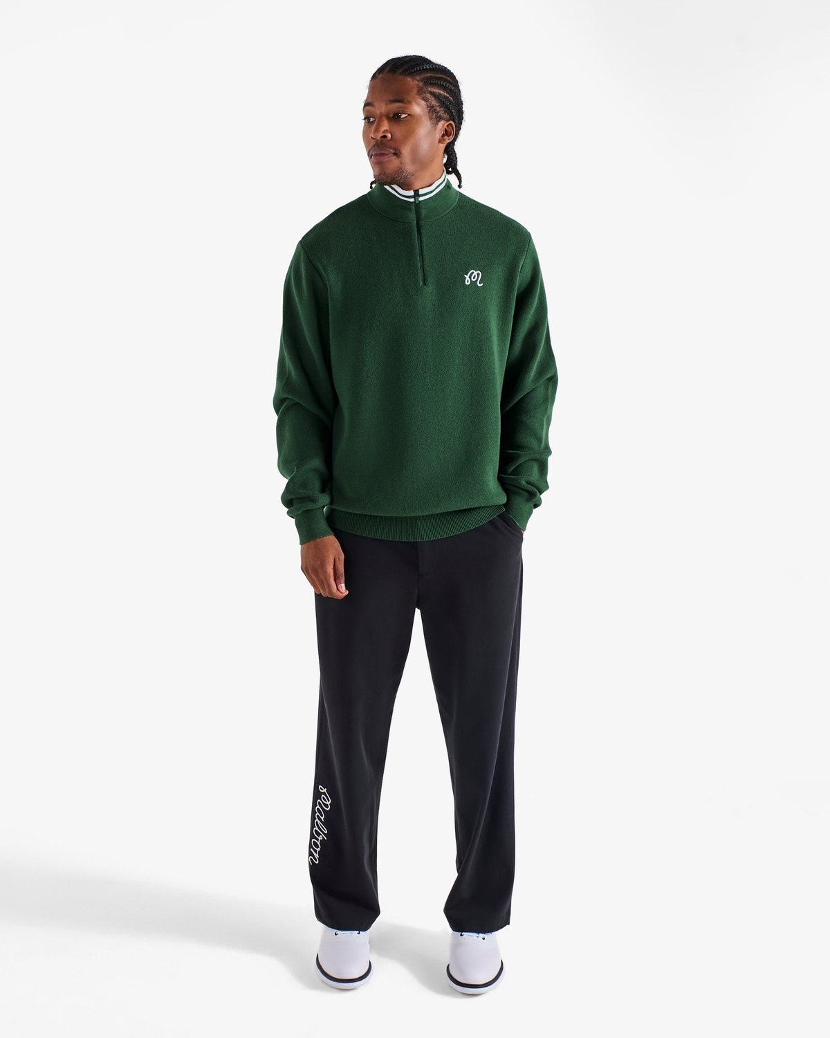 Malbon Golf Sorrel Sweater forest, quarter-zip and ribbed collar