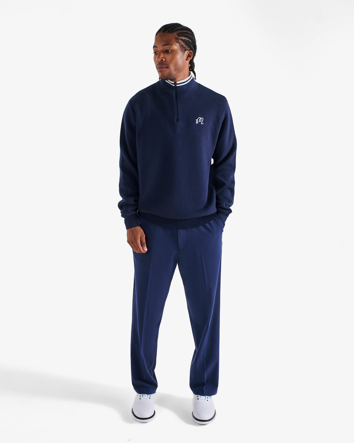 Malbon Golf Sorrel Sweater navy, quarter-zip and ribbed collar