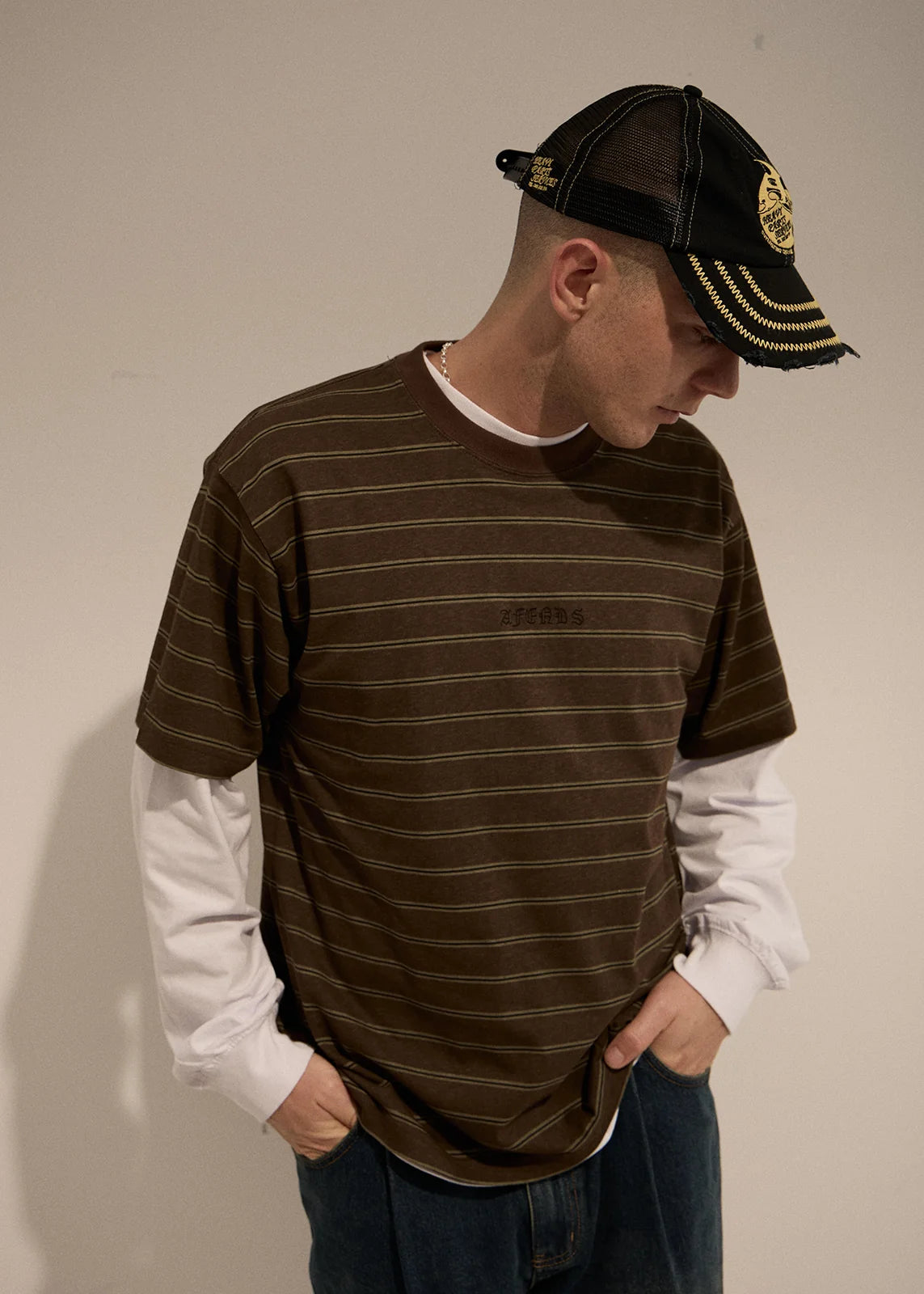 Afends Eureka Recycled Boxy Tee – Coffee Stripe