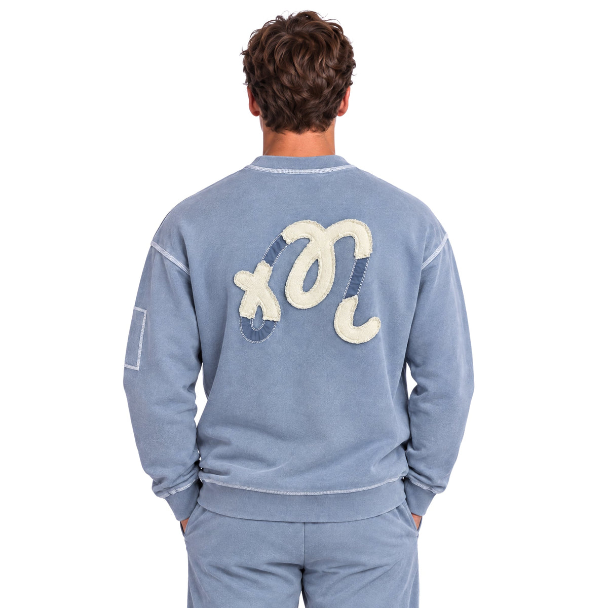 Malbon Golf Fragment Sweatpant in Slate, worn with the matching Range Fragment Sweatshirt — alternate view, Gallery Streetwear Canada