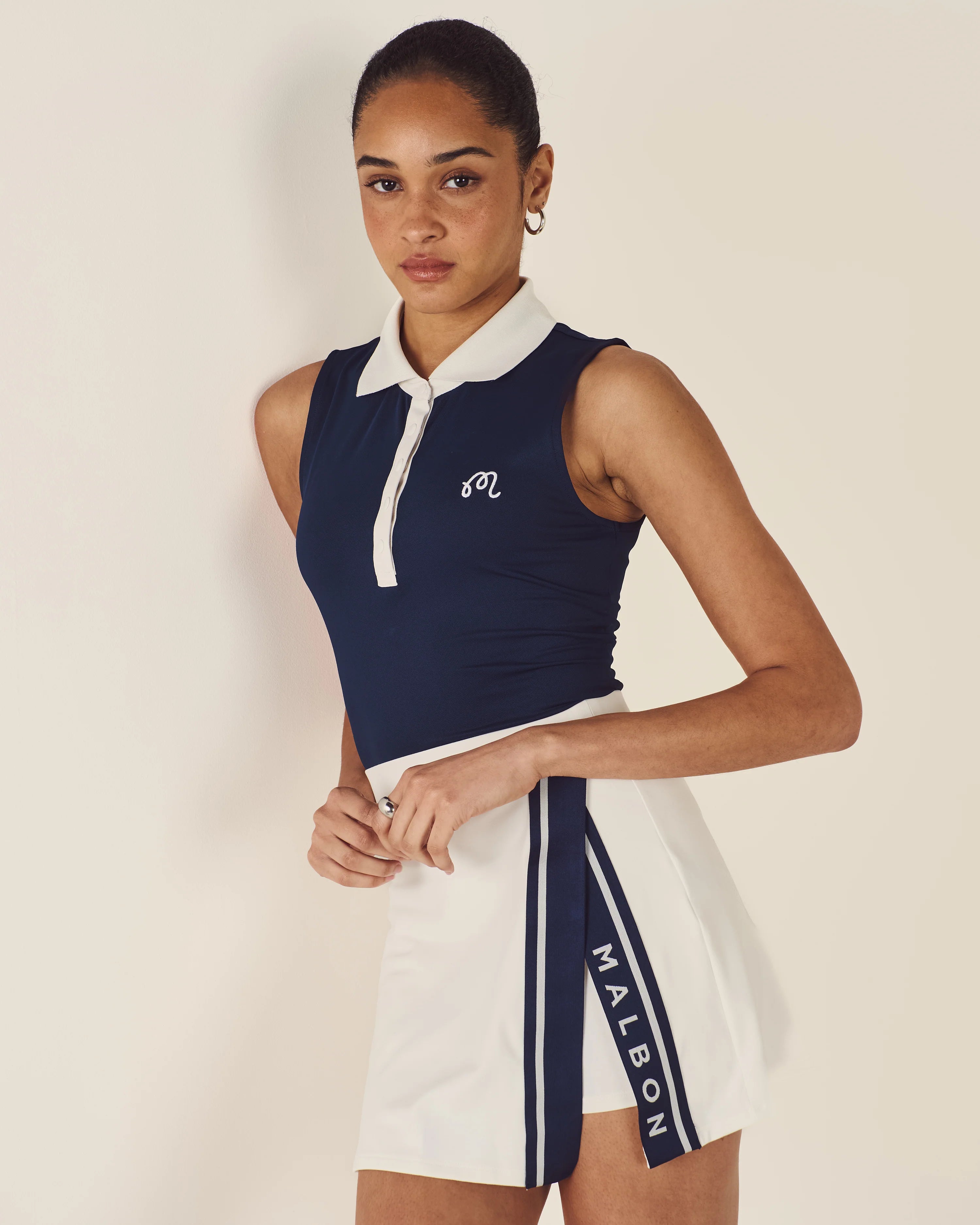 Malbon Golf Claudia Sleeveless Polo Navy