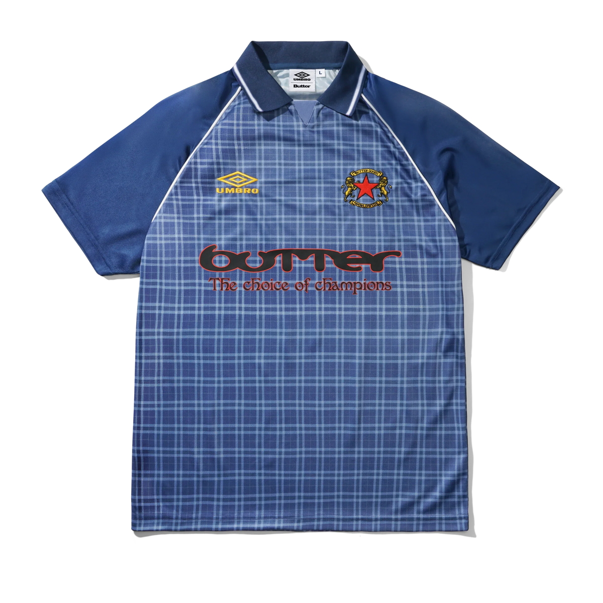 Butter Goods x Umbro Plaid Jersey Navy / Slate — product shot