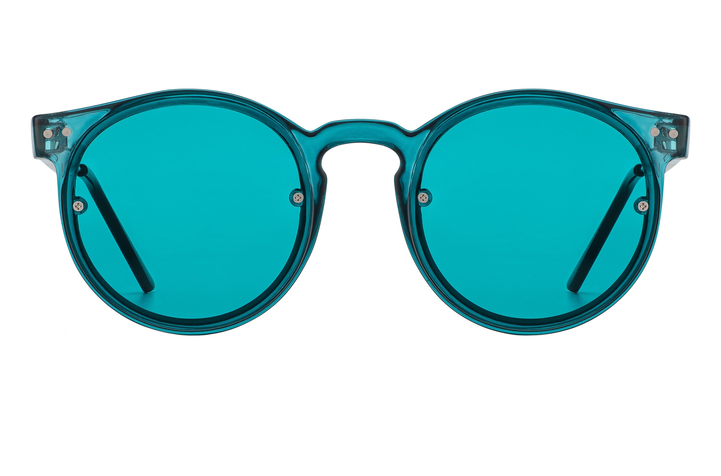 Spitfire Post Punk sunglasses in aqua with aqua flat lenses, front view