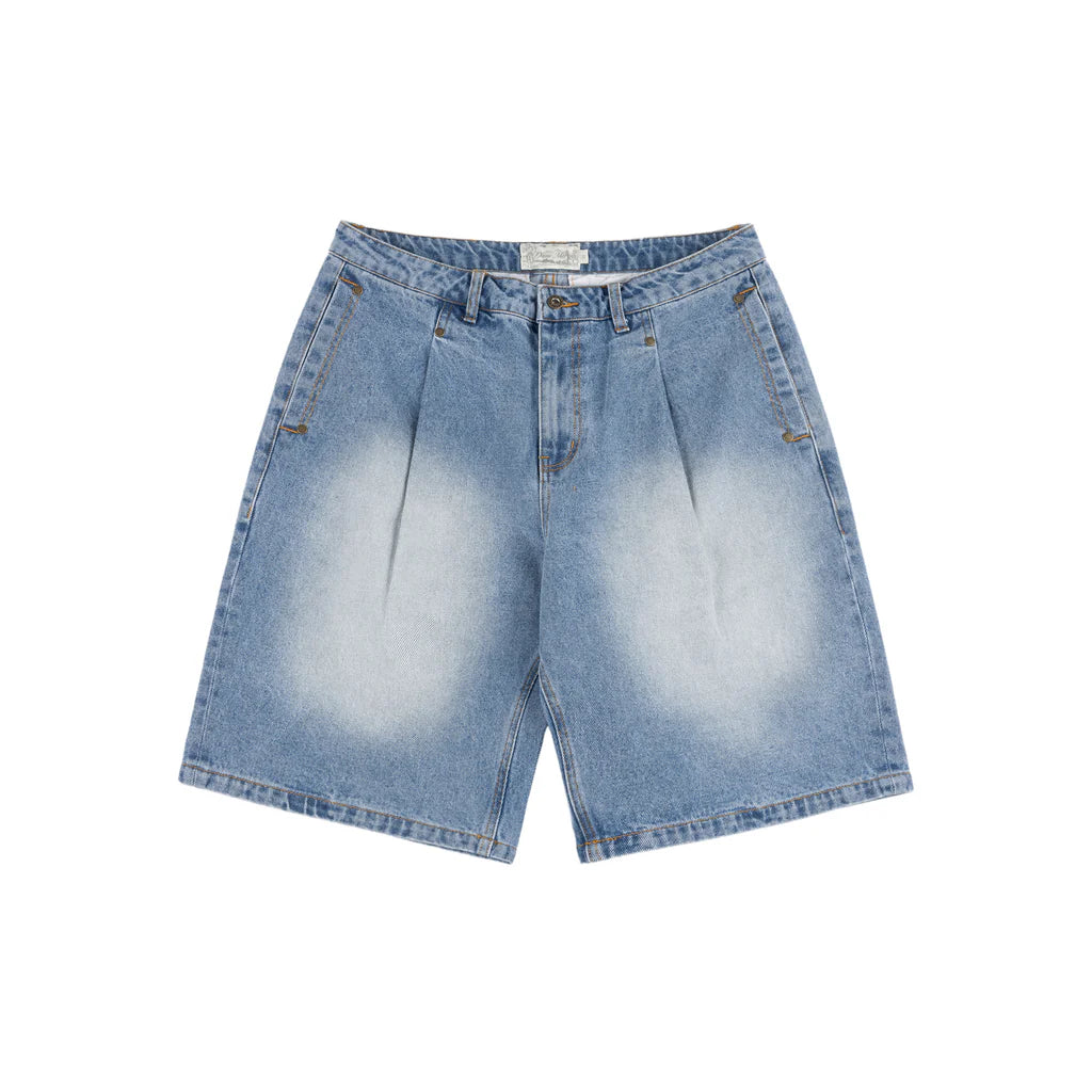 Dime MTL | Pleated Denim Shorts Blue Washed 