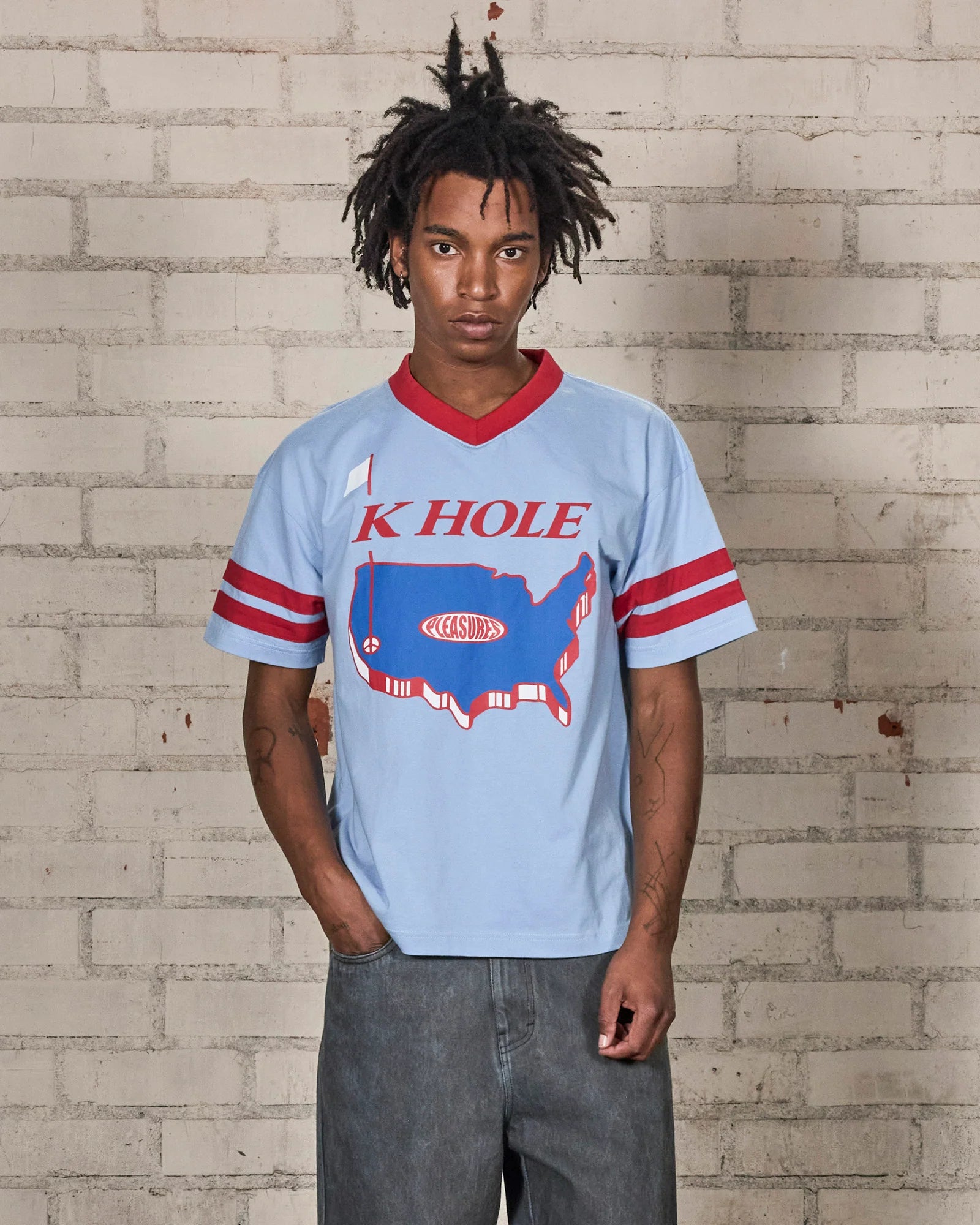 Pleasures Hole V-Neck Jersey Blue