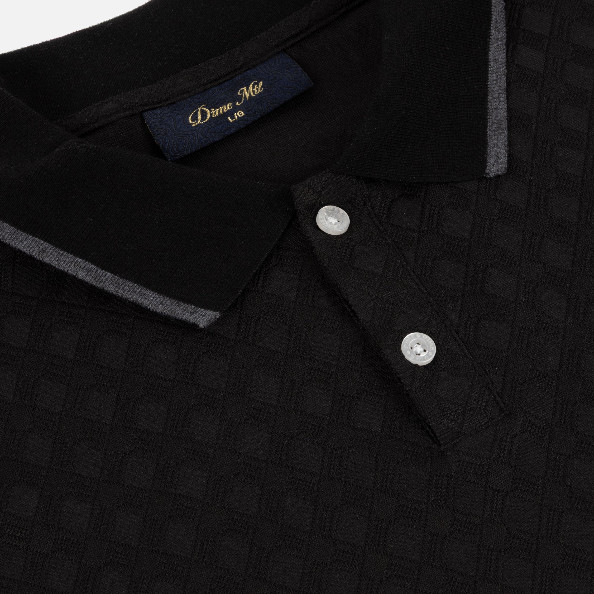 Dime MTL Jacquard LS Polo Black — detail