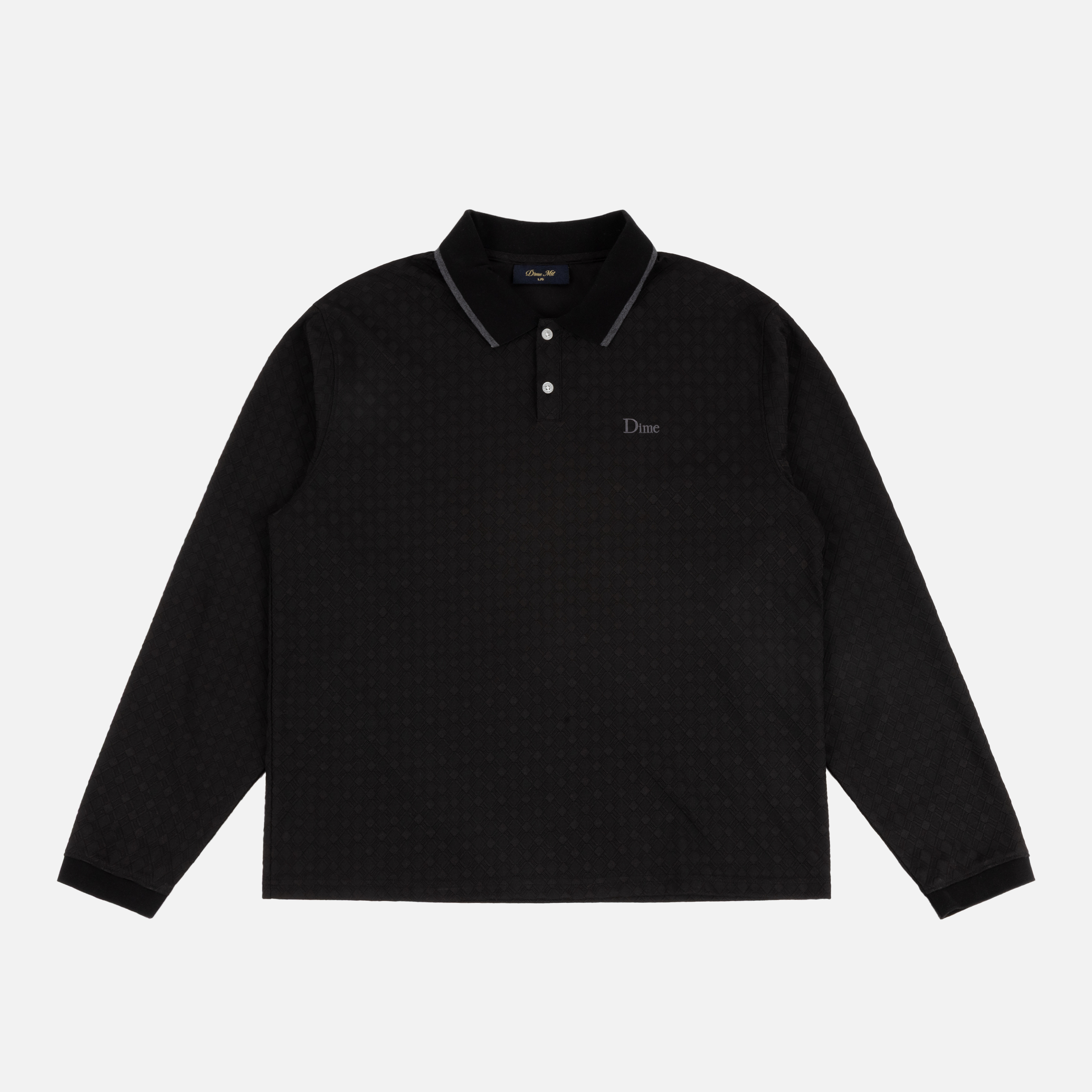 Dime MTL Jacquard LS Polo Black — product shot