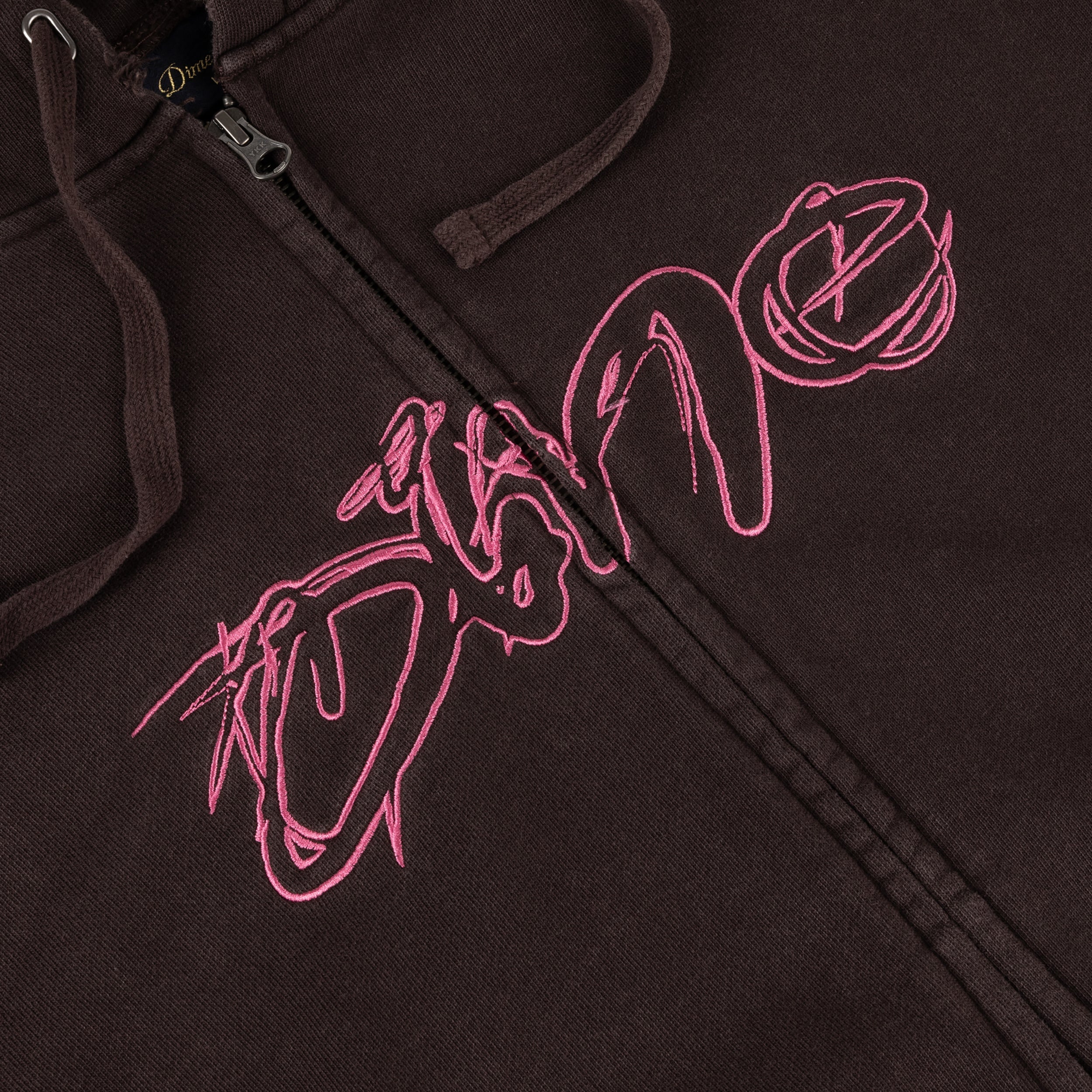 Dime MTL Distressed Terry Zip Hoodie Acid Brown — detail