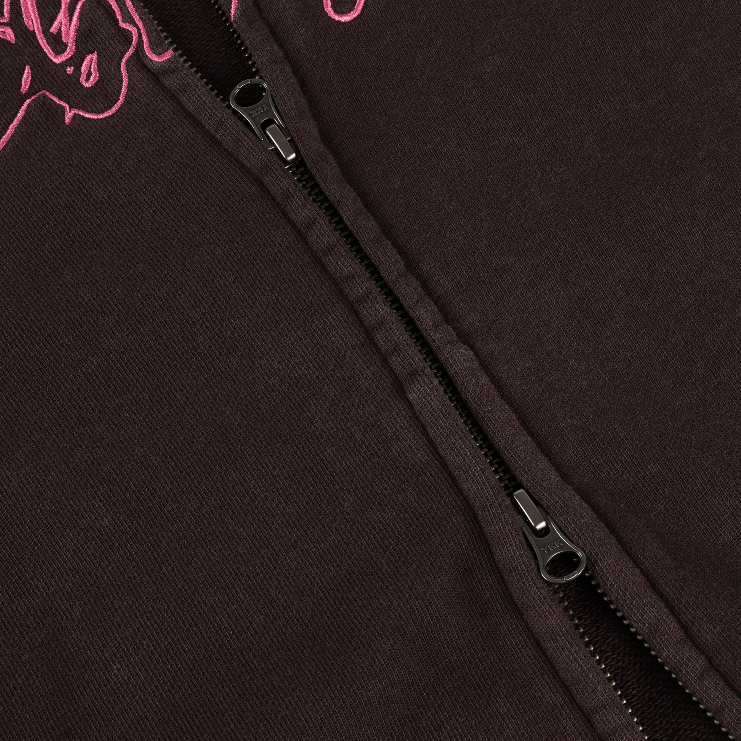 Dime MTL Distressed Terry Zip Hoodie Acid Brown — detail