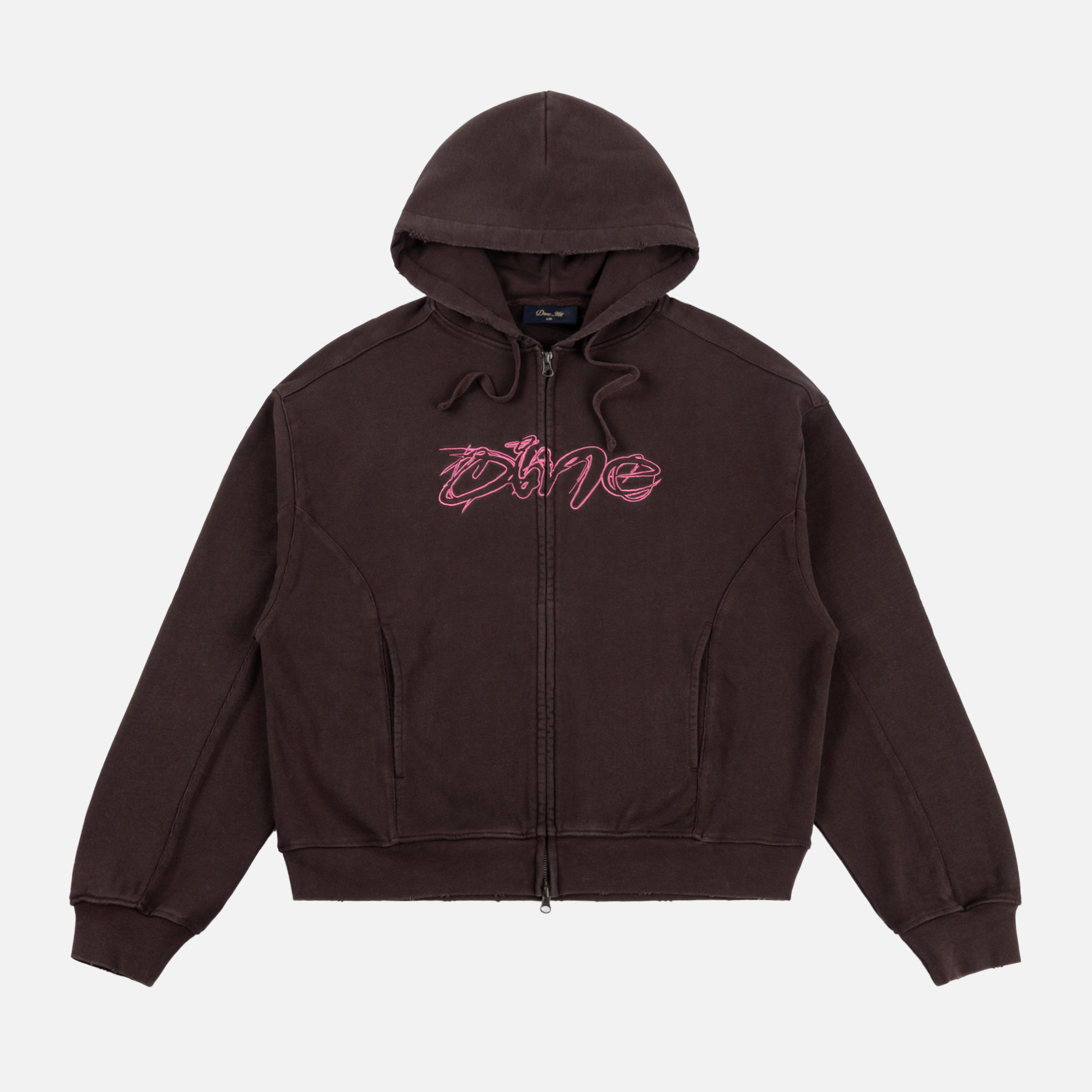 Dime MTL Distressed Terry Zip Hoodie Acid Brown — product shot