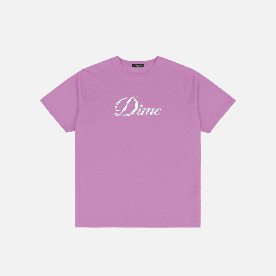 Dime MTL Cursive Paper Cut T-Shirt in Lilac, front view