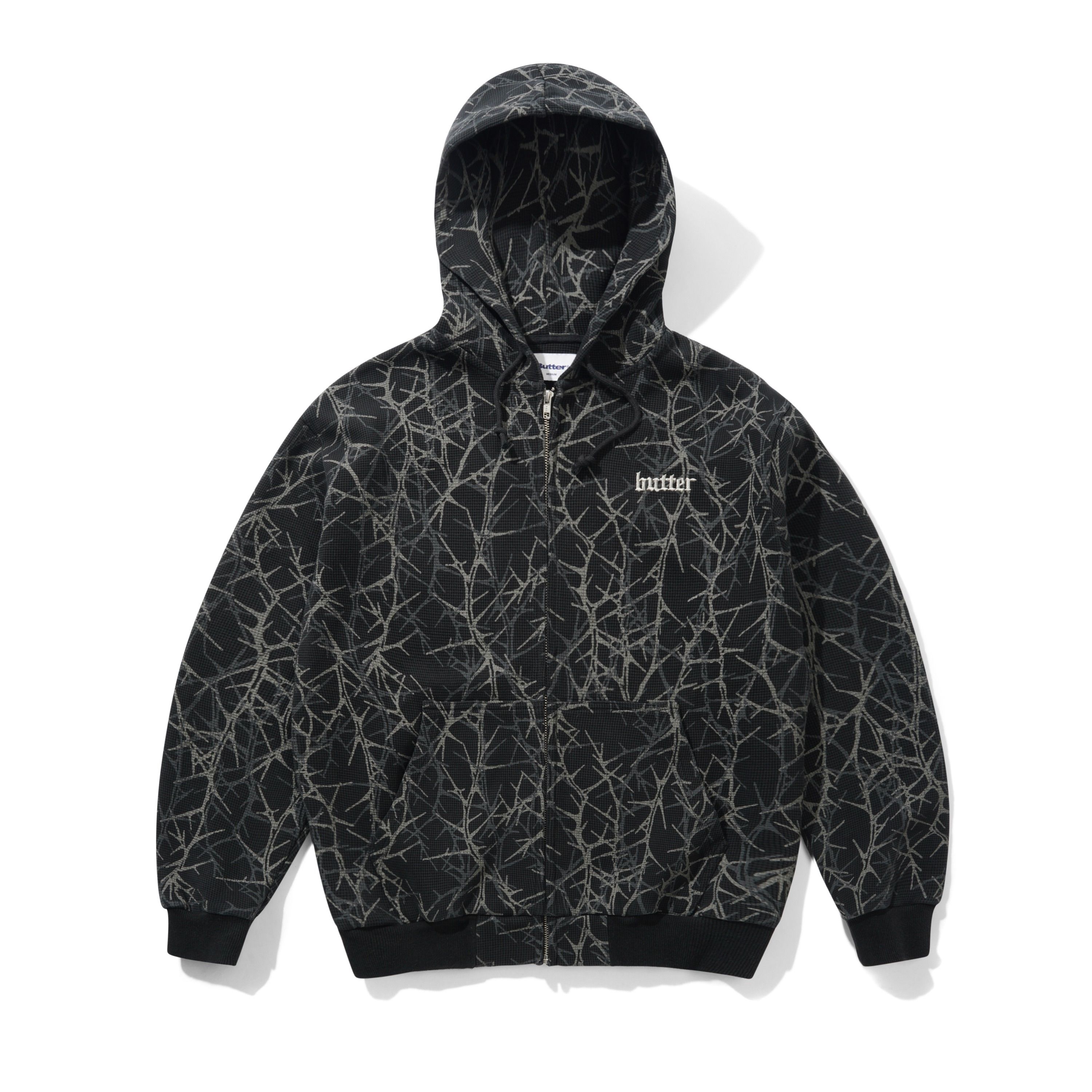 Butter Goods Thorn Camo Waffle Zip-Thru Hood – Black