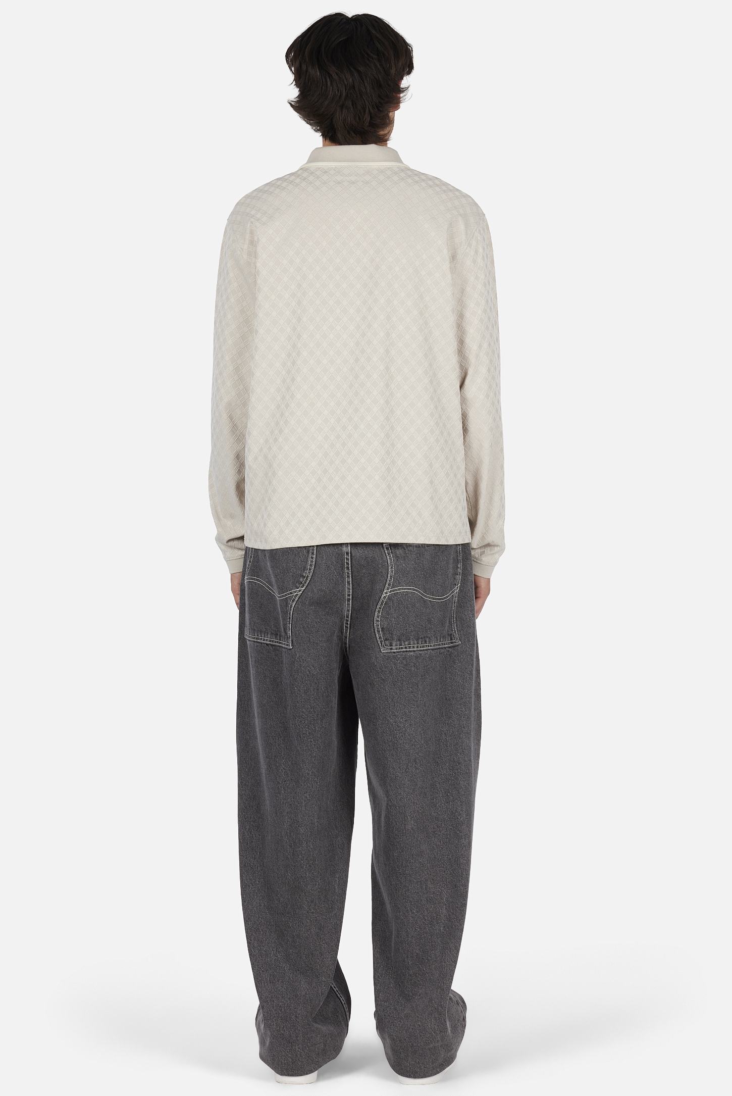 Dime MTL Jacquard LS Polo Beige — worn by model