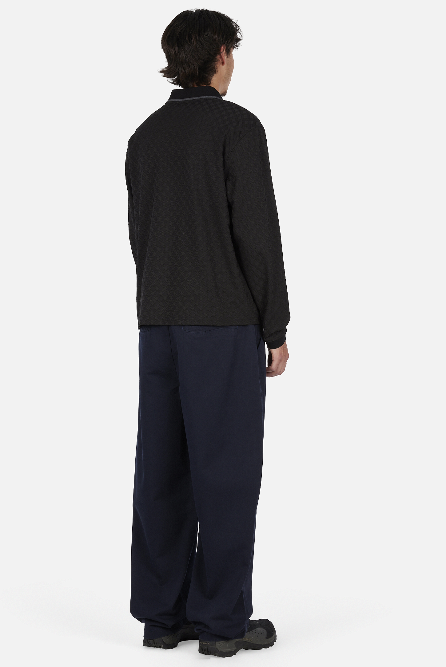 Dime MTL Jacquard LS Polo Black — worn by model