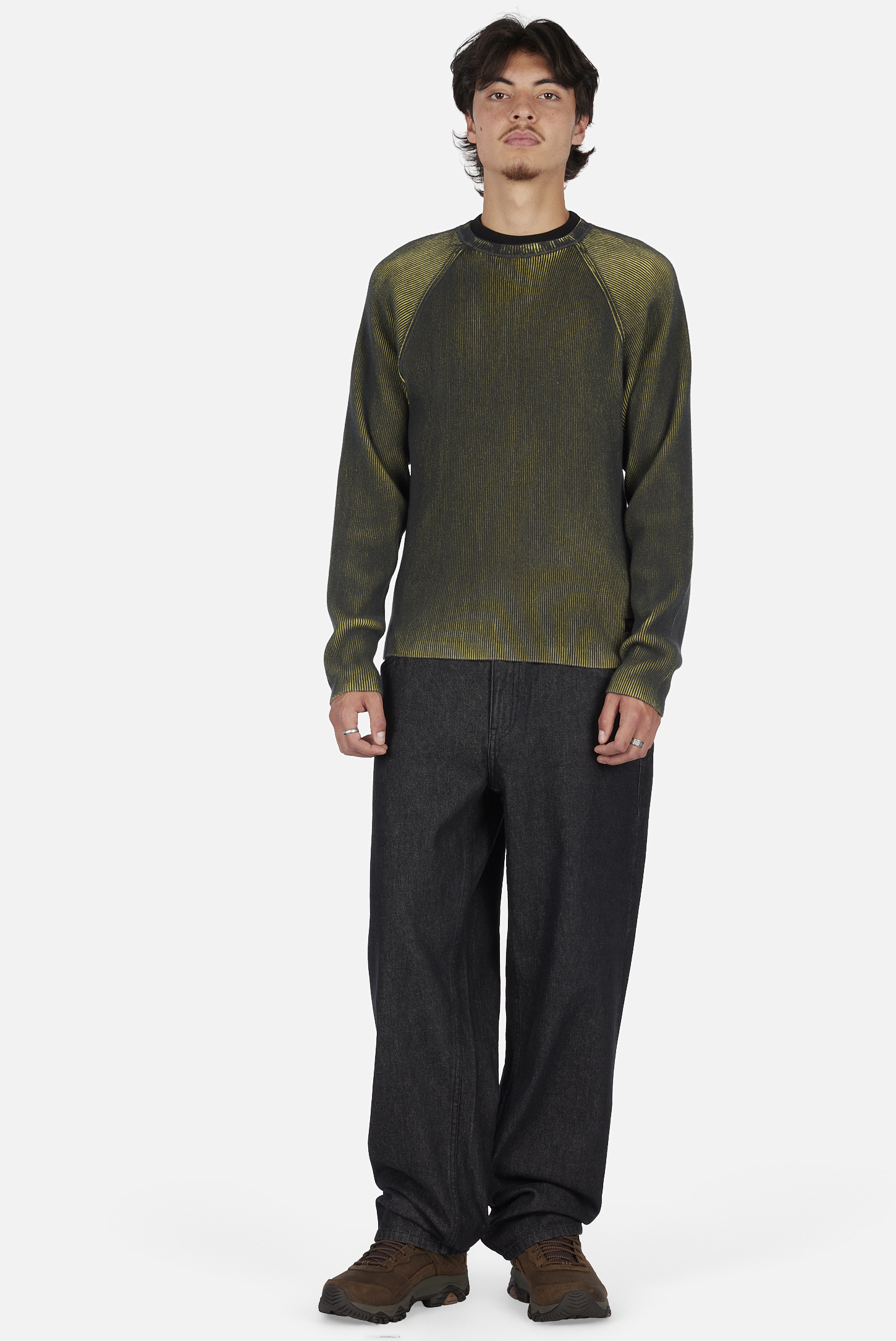Dime MTL Printed Rib Sweater Black/Yellow — worn by model