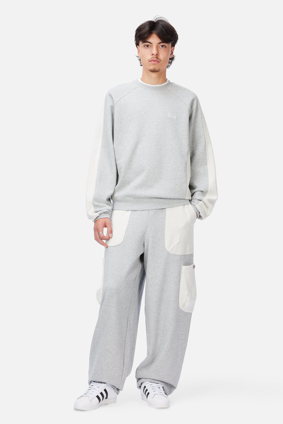 Dime MTL Reversed French Terry Crewneck Ash — worn by model
