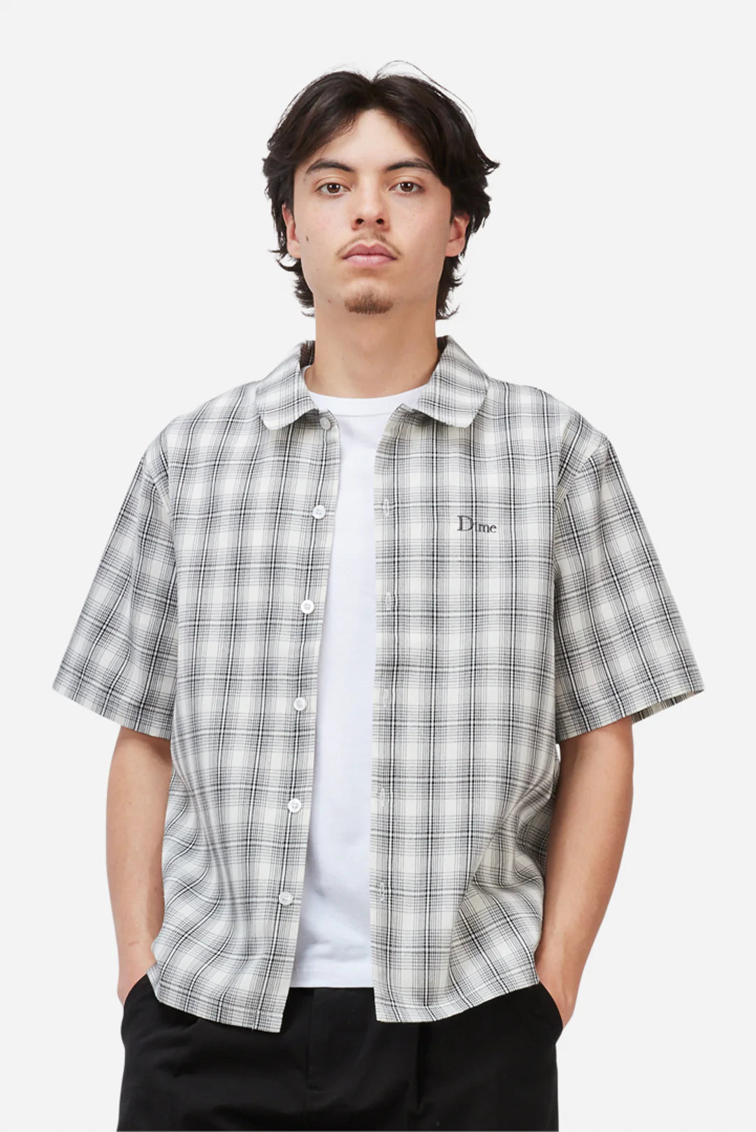 Dime MTL Plaid Button Up Shirt Grey