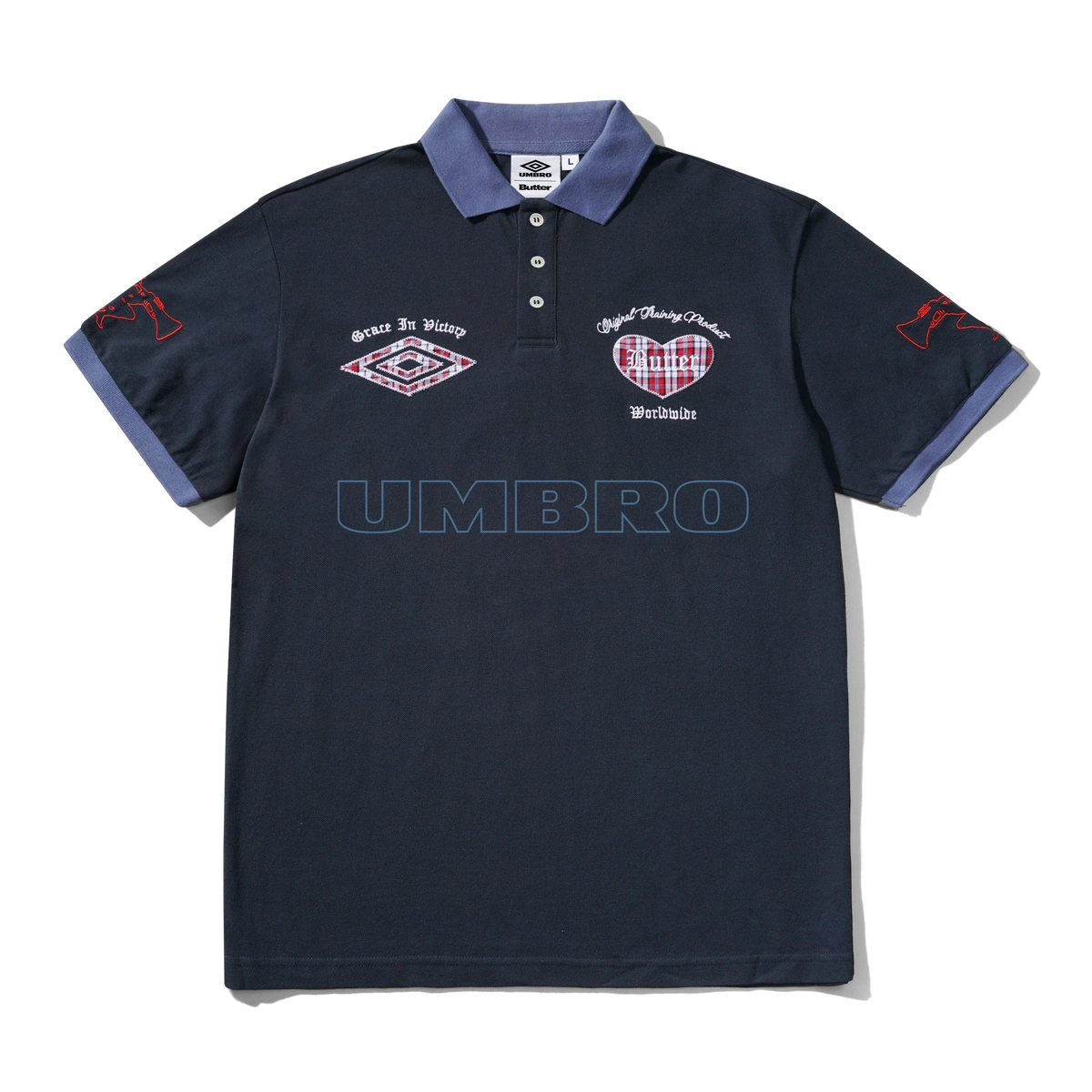 Butter Goods x Umbro Victory Polo Navy / Slate — product shot